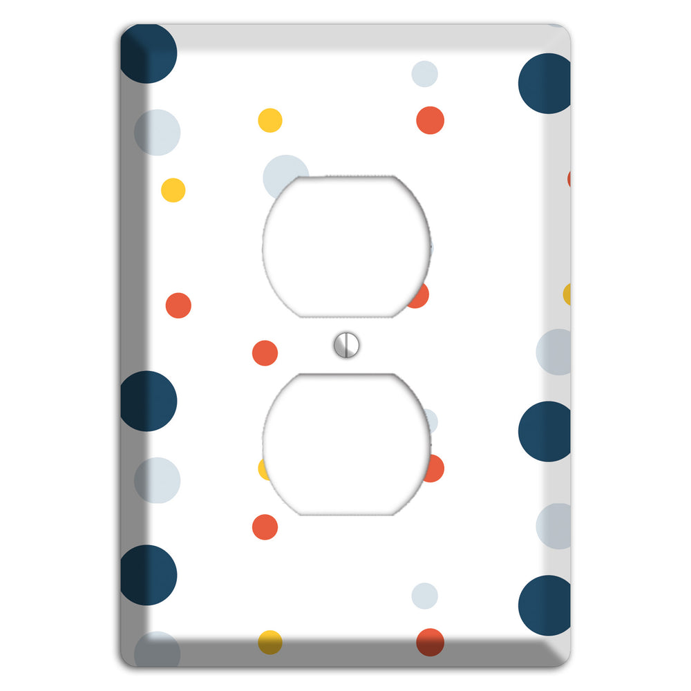 White with Multi Blue and Umber Medium Dots Duplex Outlet Wallplate