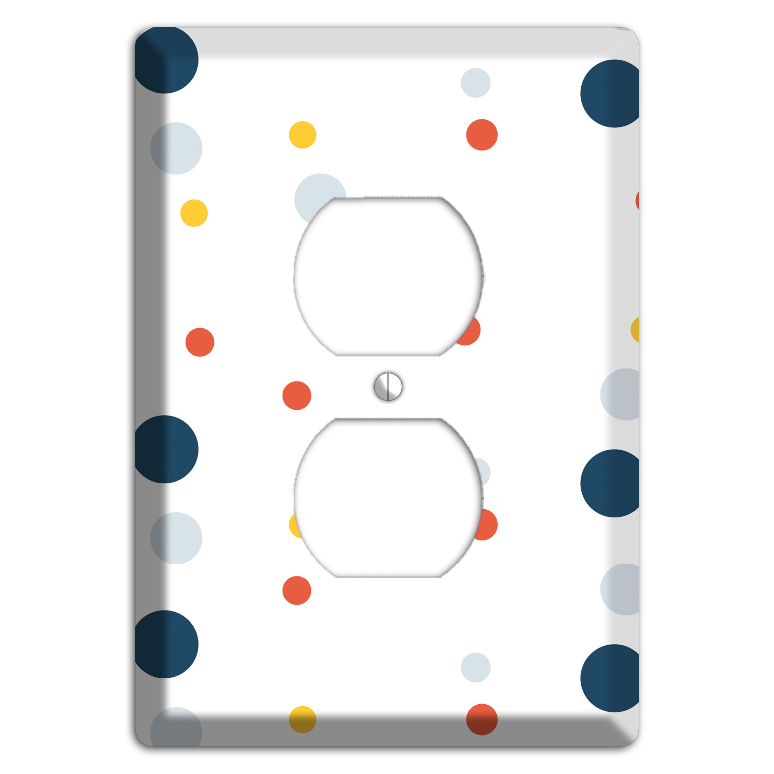 White with Multi Blue and Umber Medium Dots Duplex Outlet Wallplate