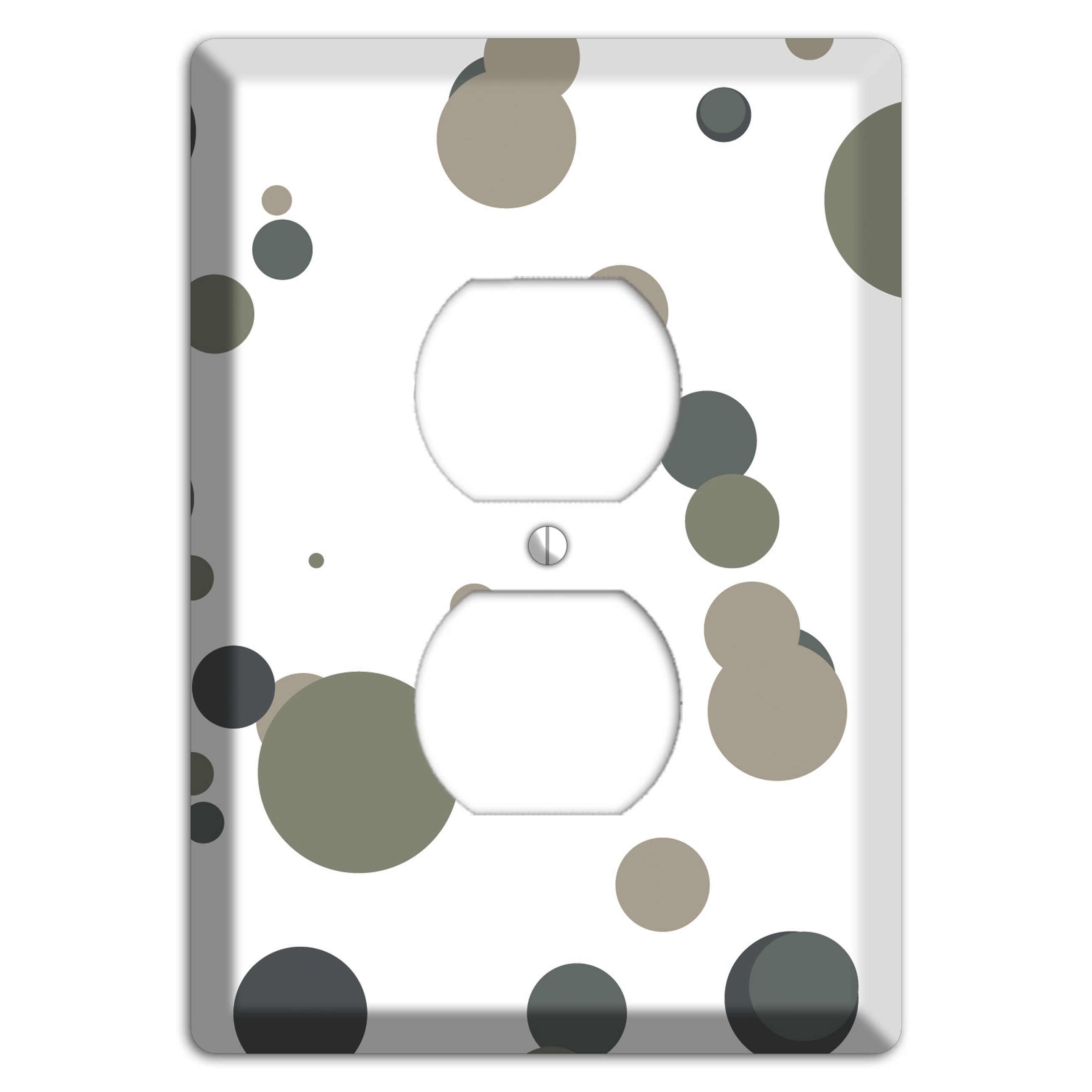 White with Multi Grey Medium Dots Duplex Outlet Wallplate