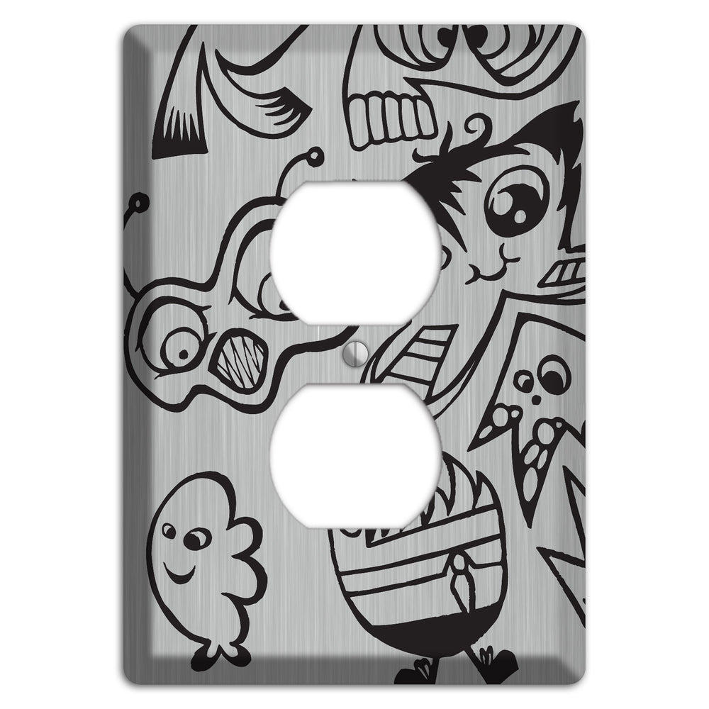 Whimsical Faces 3 Stainless Steel Duplex Outlet Wallplate