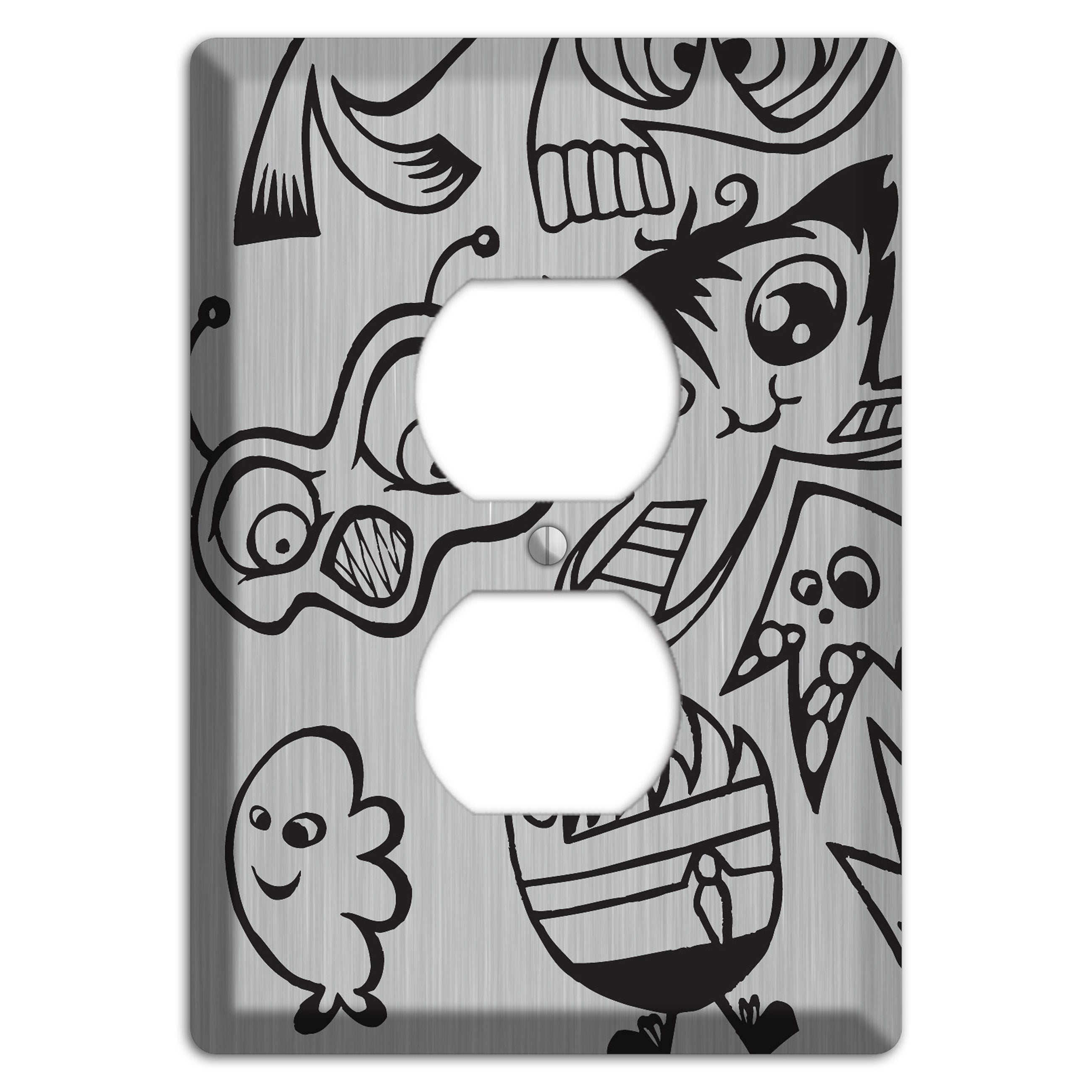 Whimsical Faces 3  Stainless Duplex Outlet Wallplate