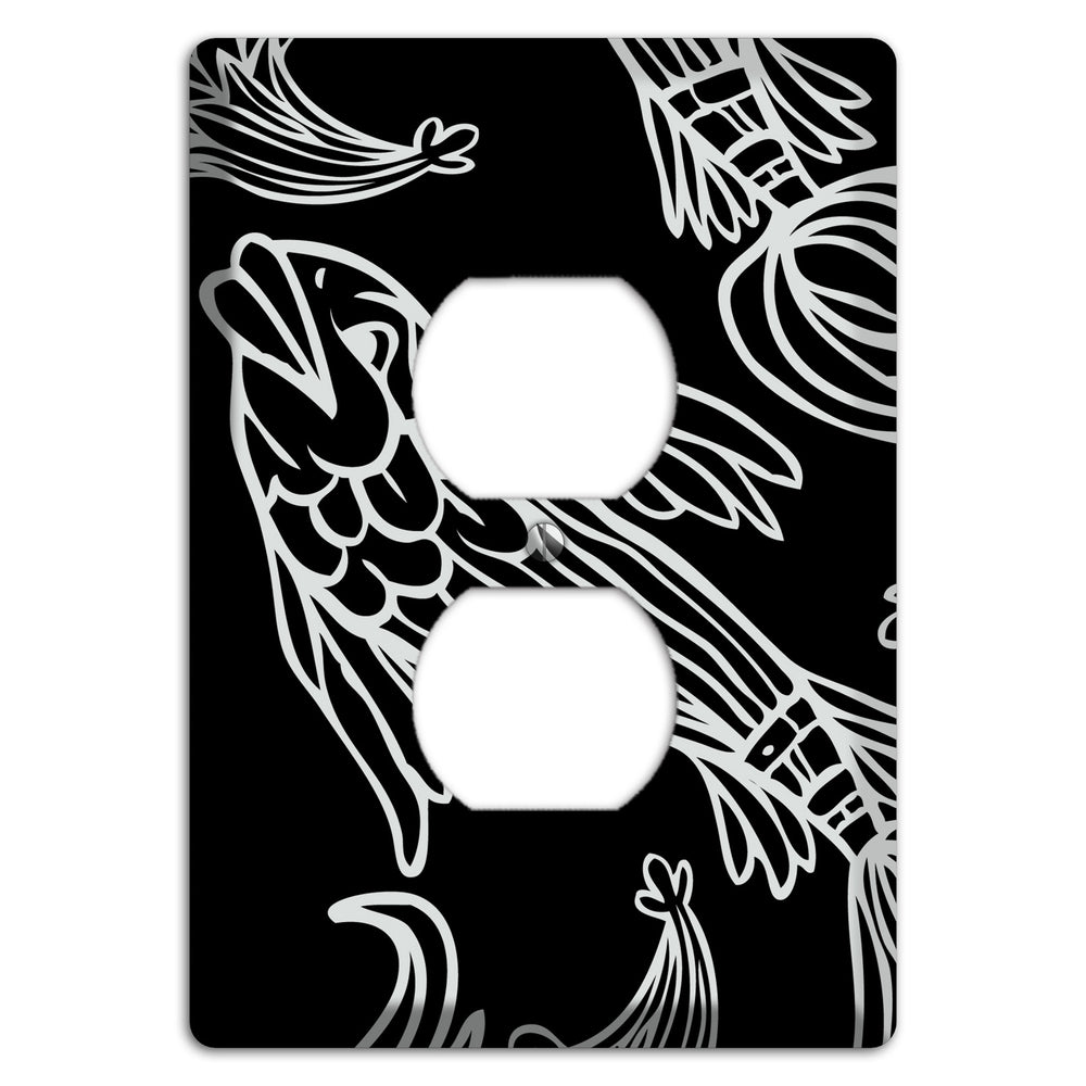 Black and White Koi Duplex Outlet Wallplate