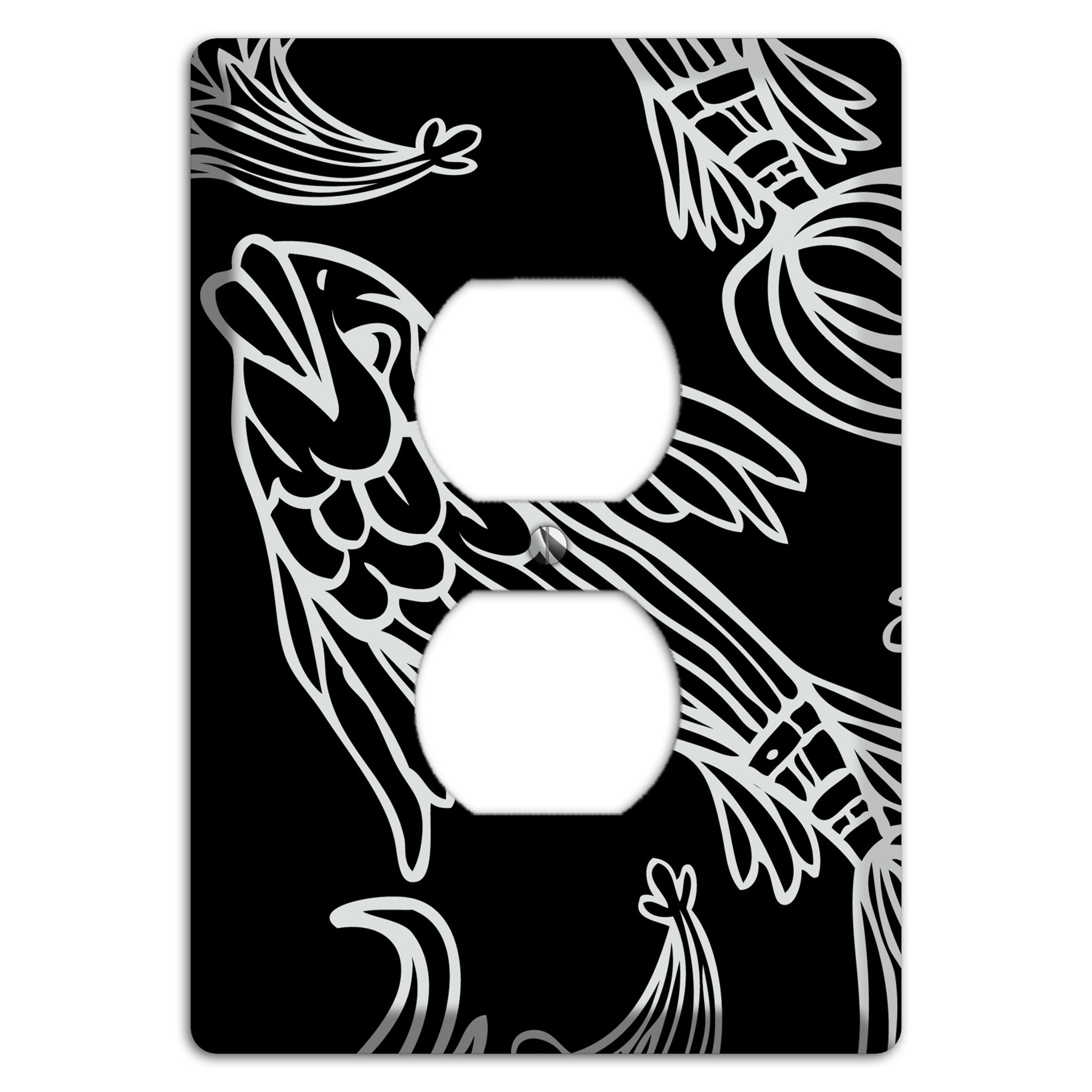 Black and White Koi Duplex Outlet Wallplate