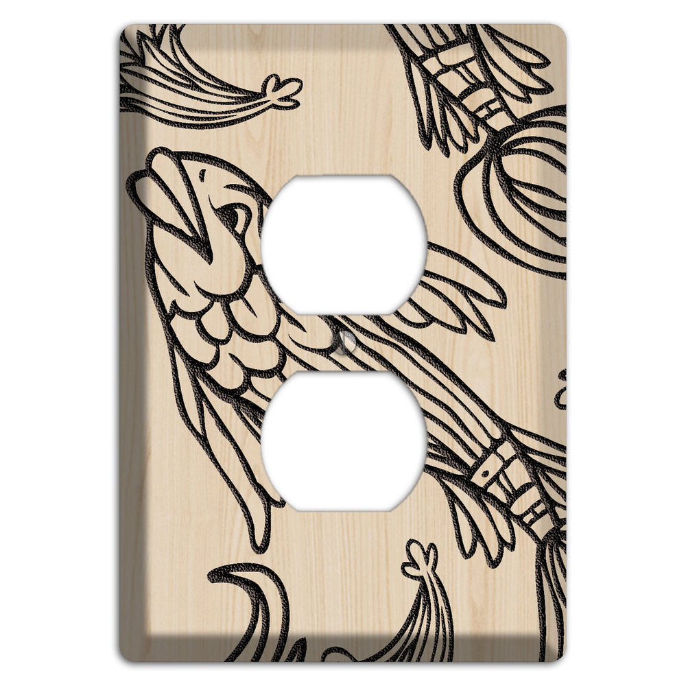 Koi Wood Lasered Duplex Outlet Wallplate