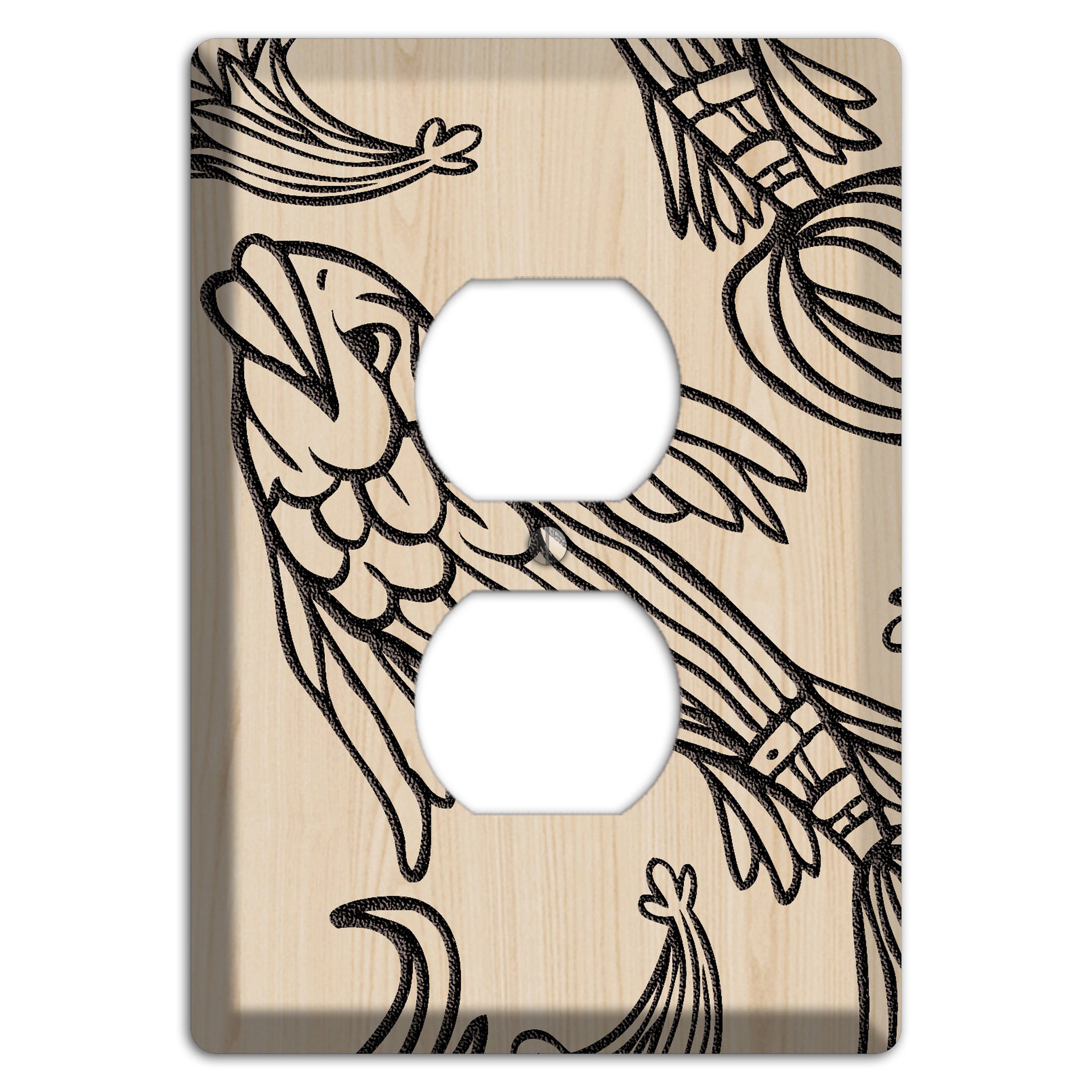 Koi Wood Lasered Duplex Outlet Wallplate