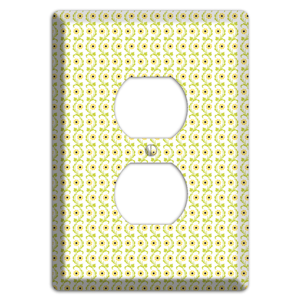 Tiny Yellow and Green Retro Sprig Duplex Outlet Wallplate