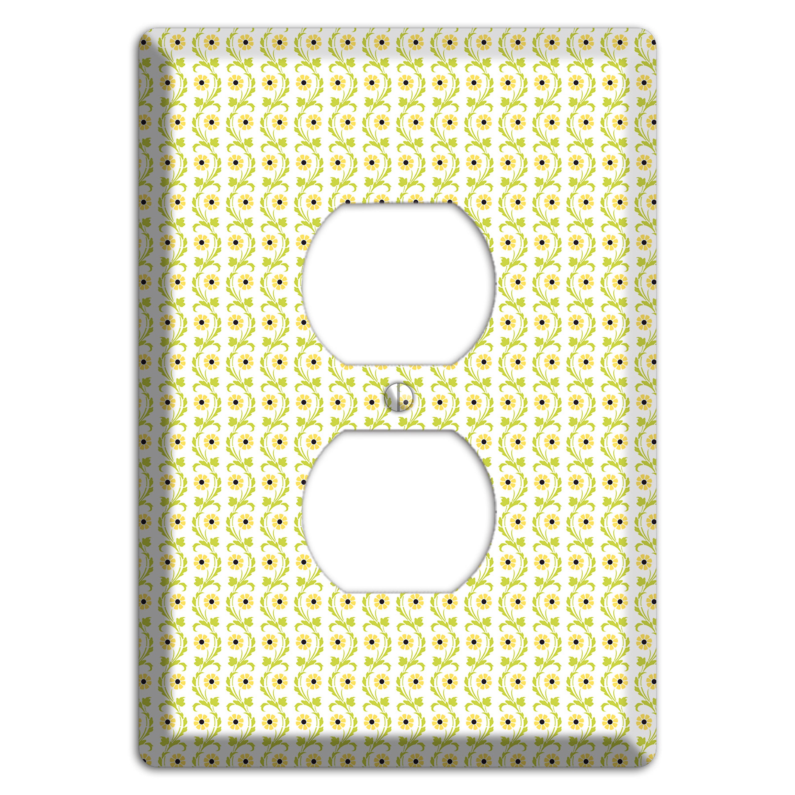 Tiny Yellow and Green Retro Sprig Duplex Outlet Wallplate