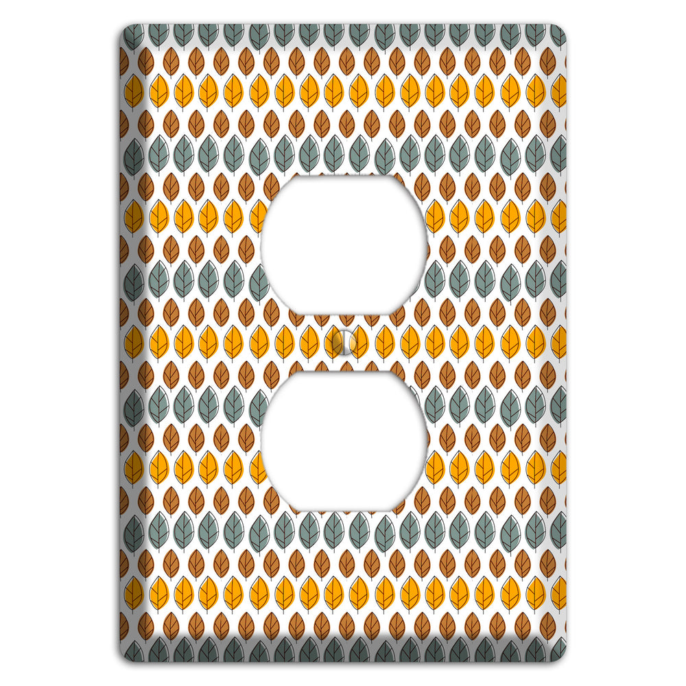 Grey Umber Mustard Dusty Blue Leaf Contour Duplex Outlet Wallplate