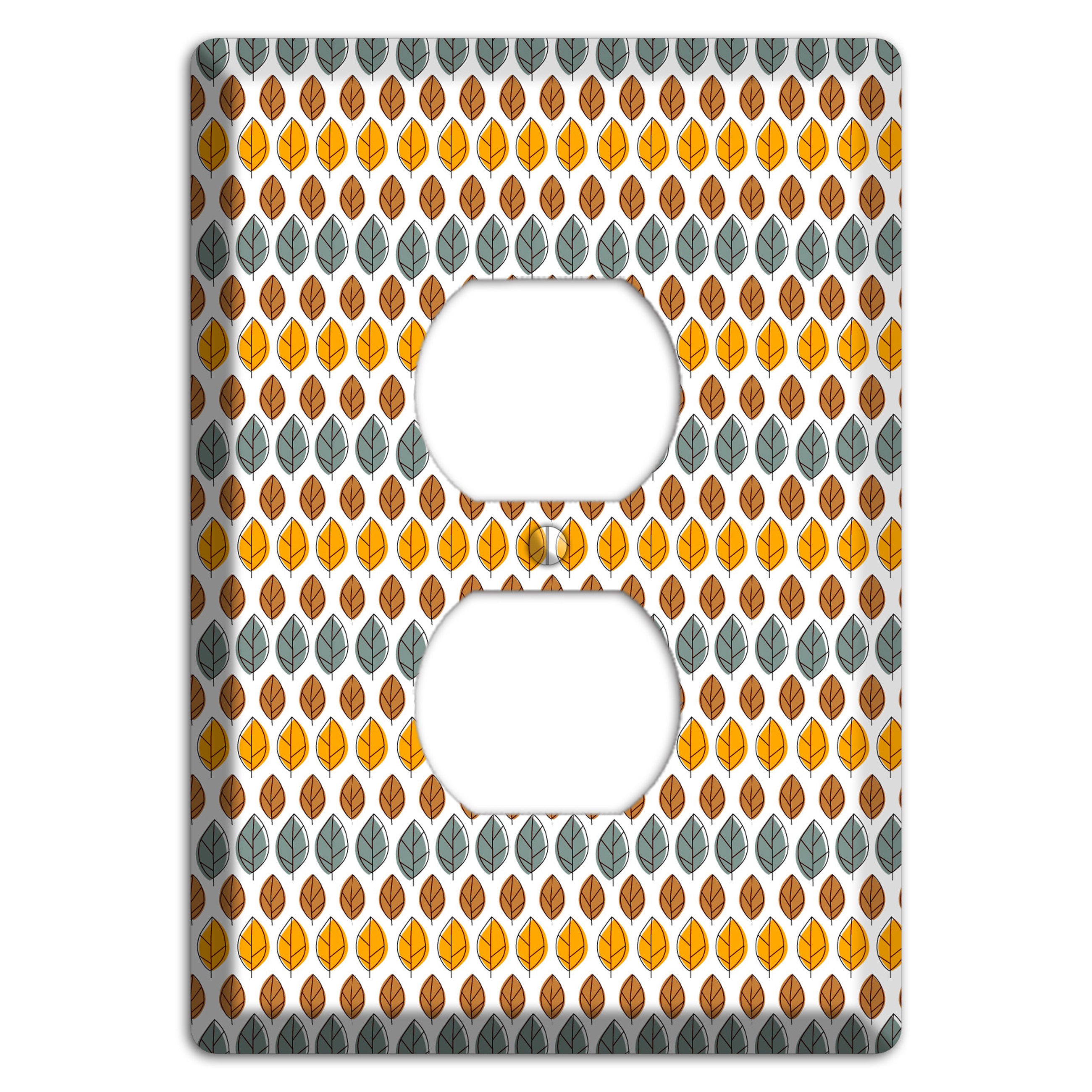 Grey Umber Mustard Dusty Blue Leaf Contour Duplex Outlet Wallplate