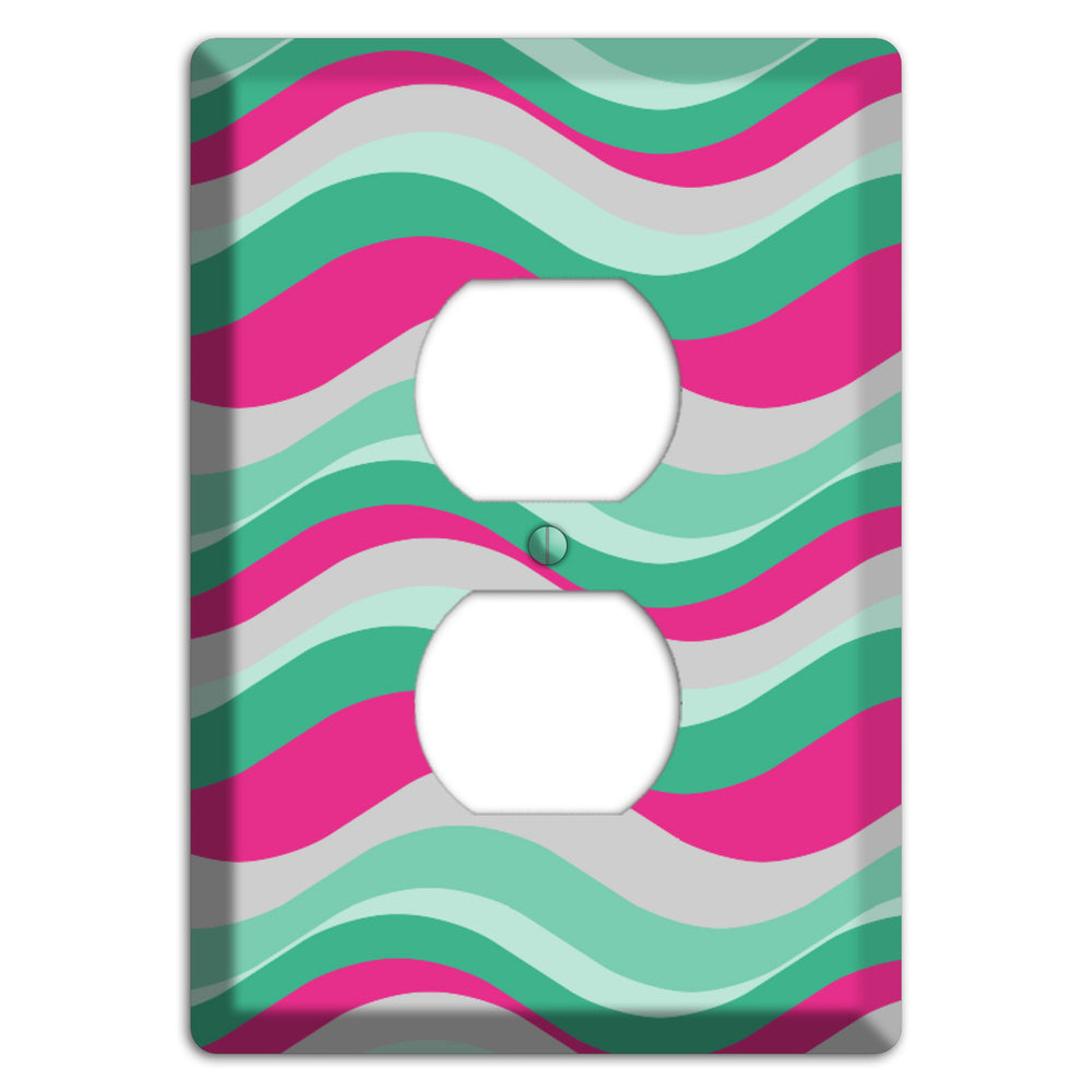 Grey Fuschia and Multi Aqua Retro Waves Duplex Outlet Wallplate