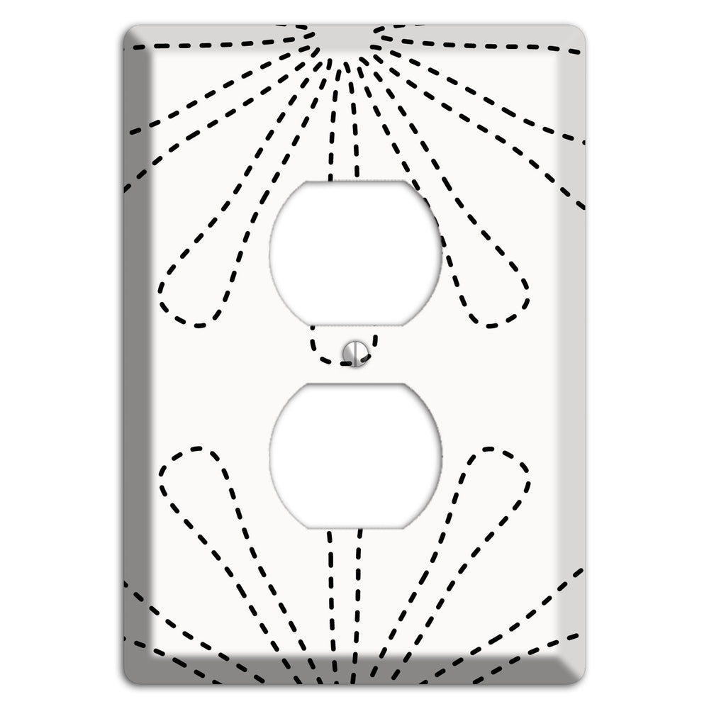White with Black Retro Stipple Floral Contour Duplex Outlet Wallplate