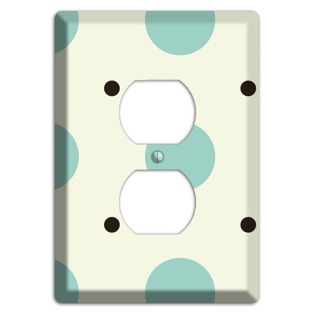Soft Green with Aqua and Black Multi Tiled Medium Dots Duplex Outlet Wallplate