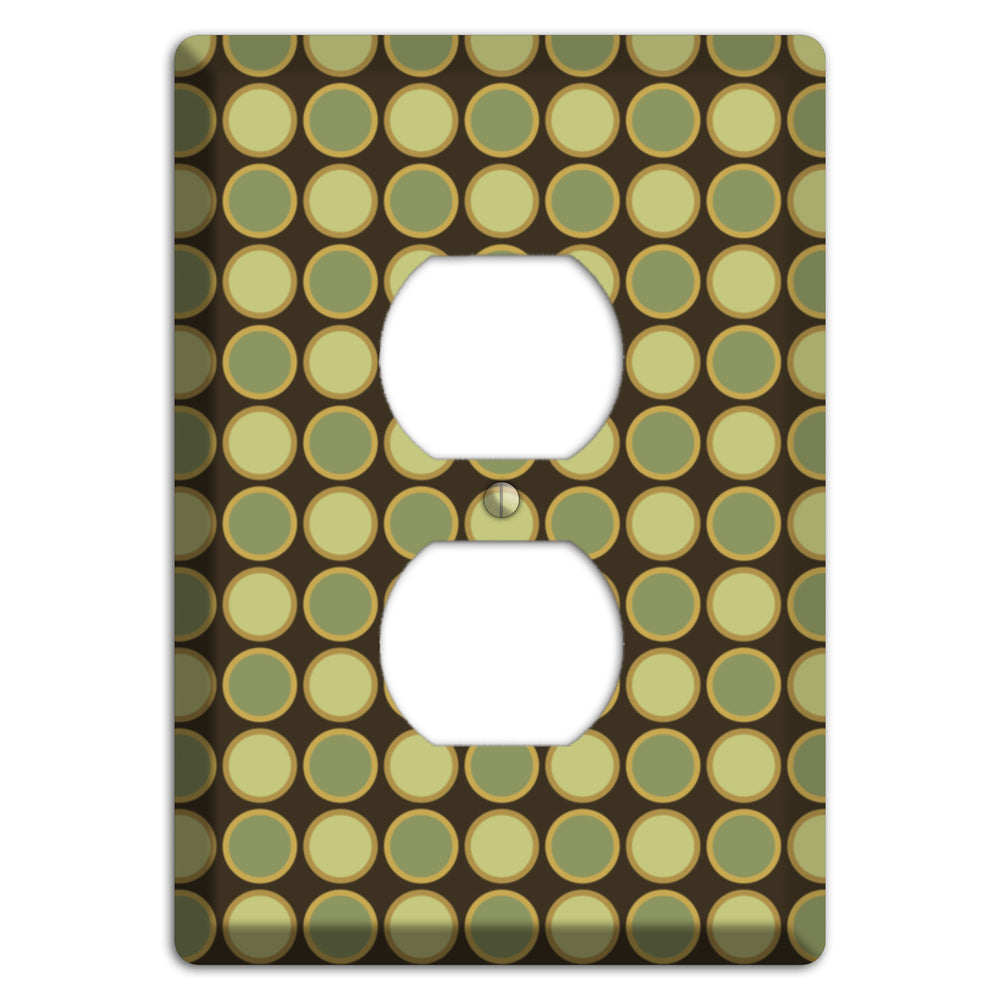 Dark Grey with Multi Olive Tiled Dots Duplex Outlet Wallplate