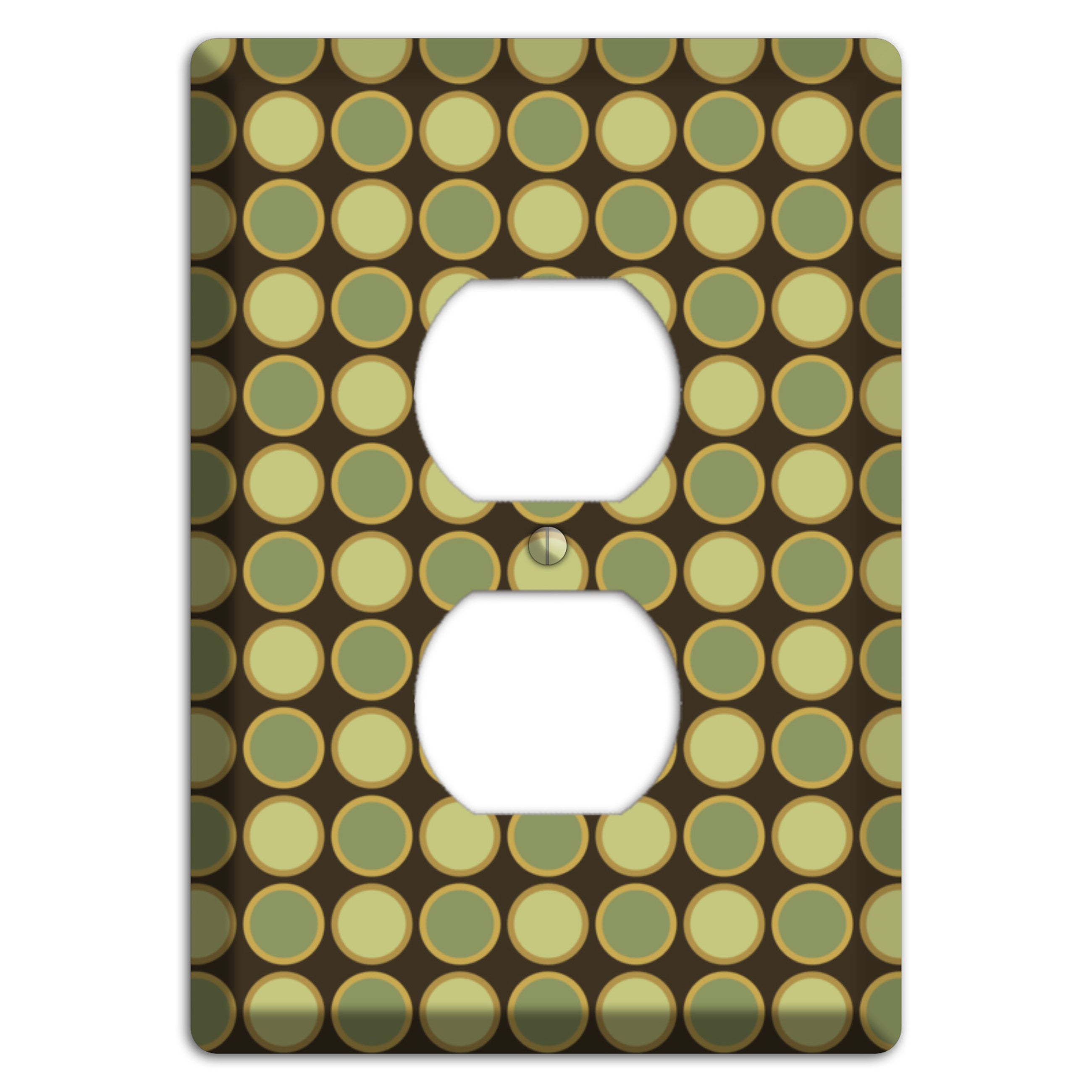 Dark Grey with Multi Olive Tiled Dots Duplex Outlet Wallplate