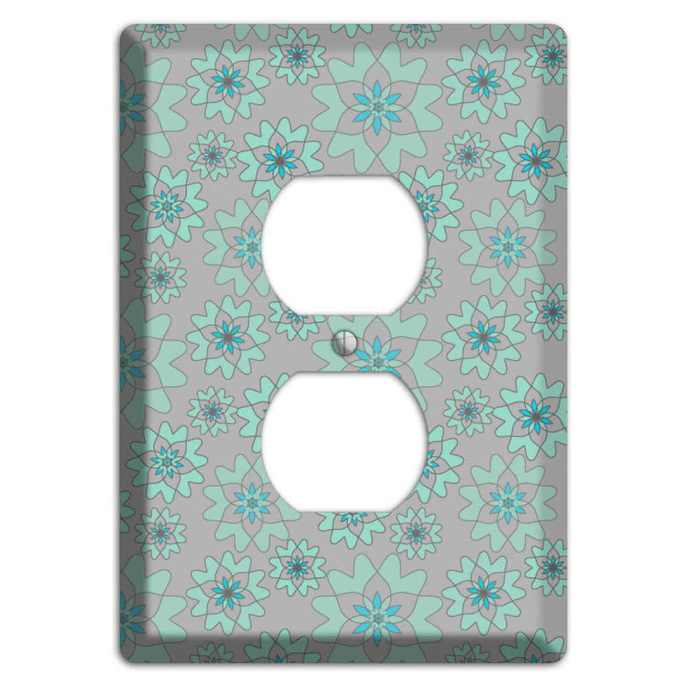 Grey with Aqua Retro Suzani Duplex Outlet Wallplate