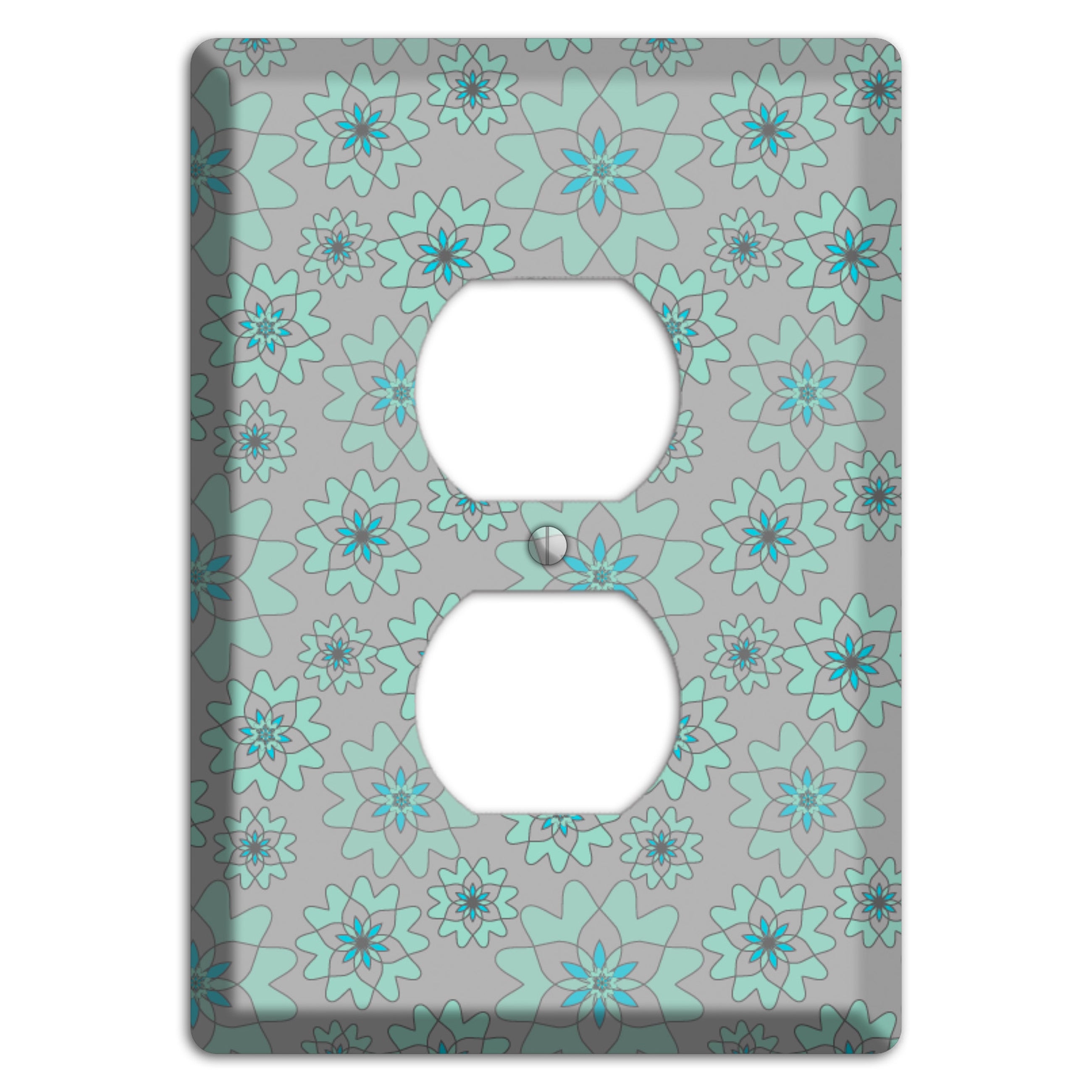 Grey with Aqua Retro Suzani Duplex Outlet Wallplate