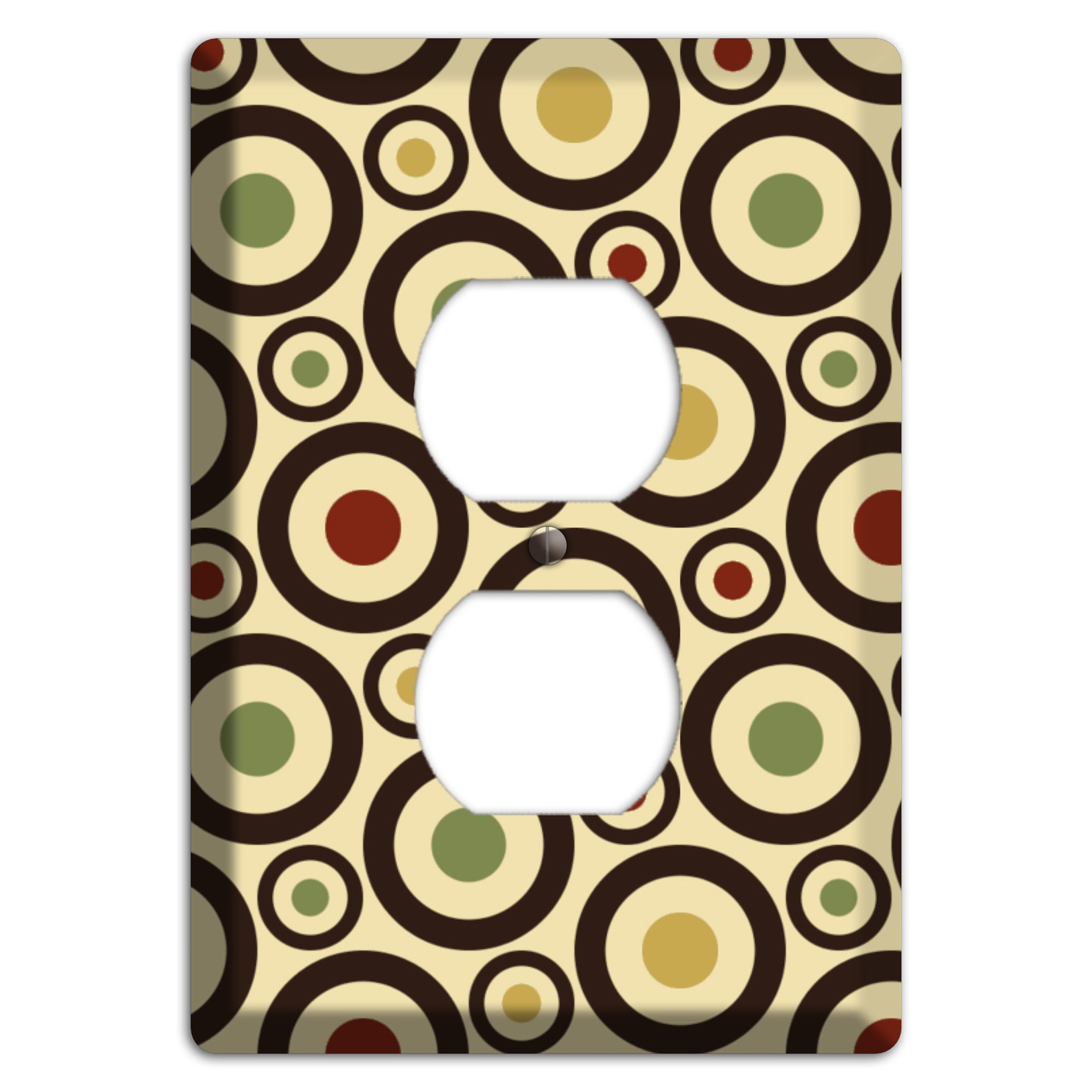 Beige with Olive Mustard Maroon Retro Bullseye Duplex Outlet Wallplate