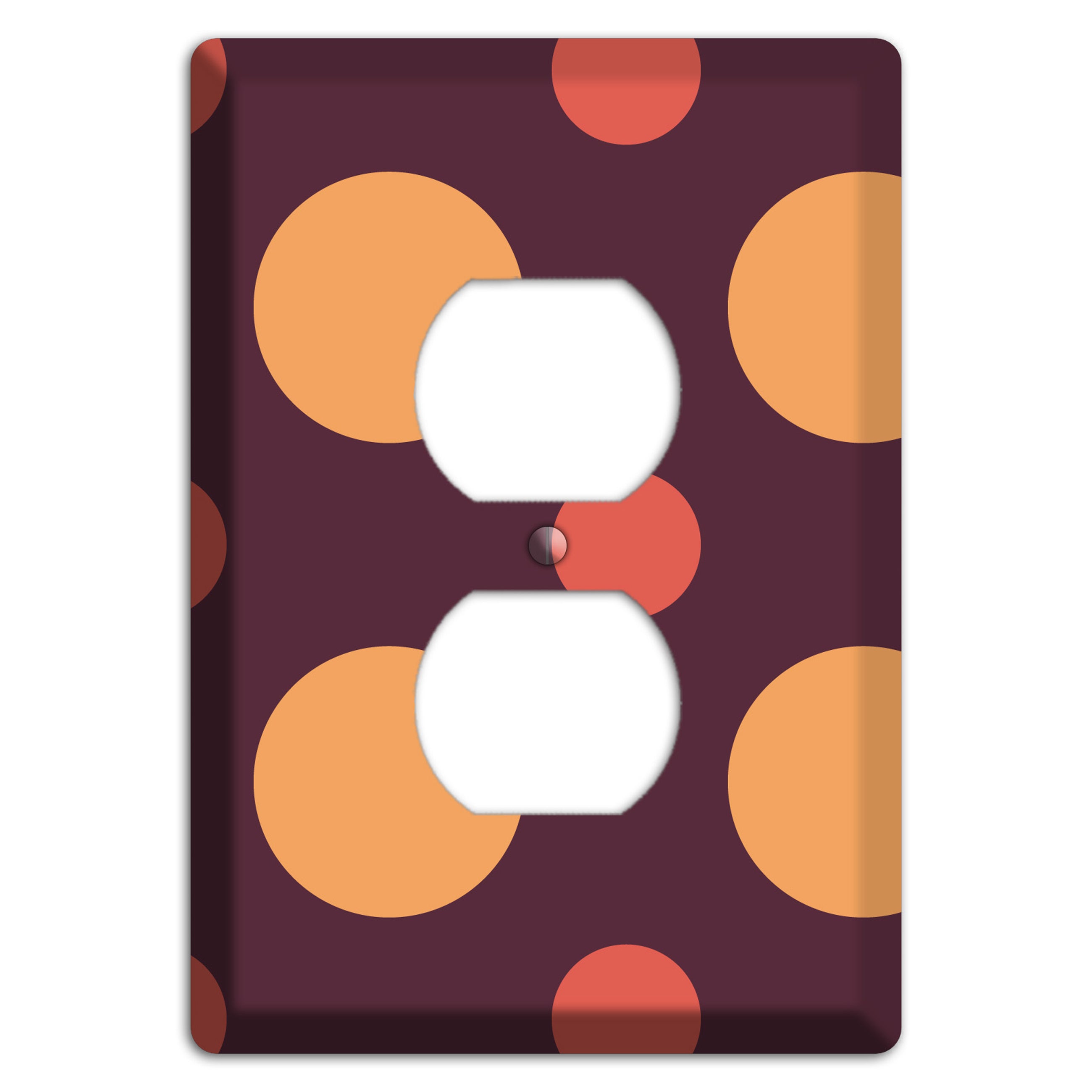 Eggplant with Multi Coral Multi Medium Polka Dots Duplex Outlet Wallplate