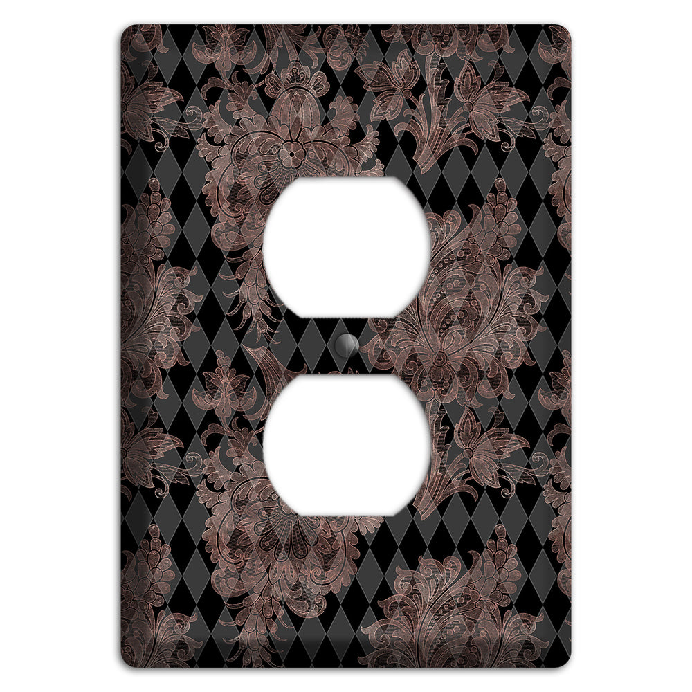 Black and Rose Ornate Diamond Duplex Outlet Wallplate