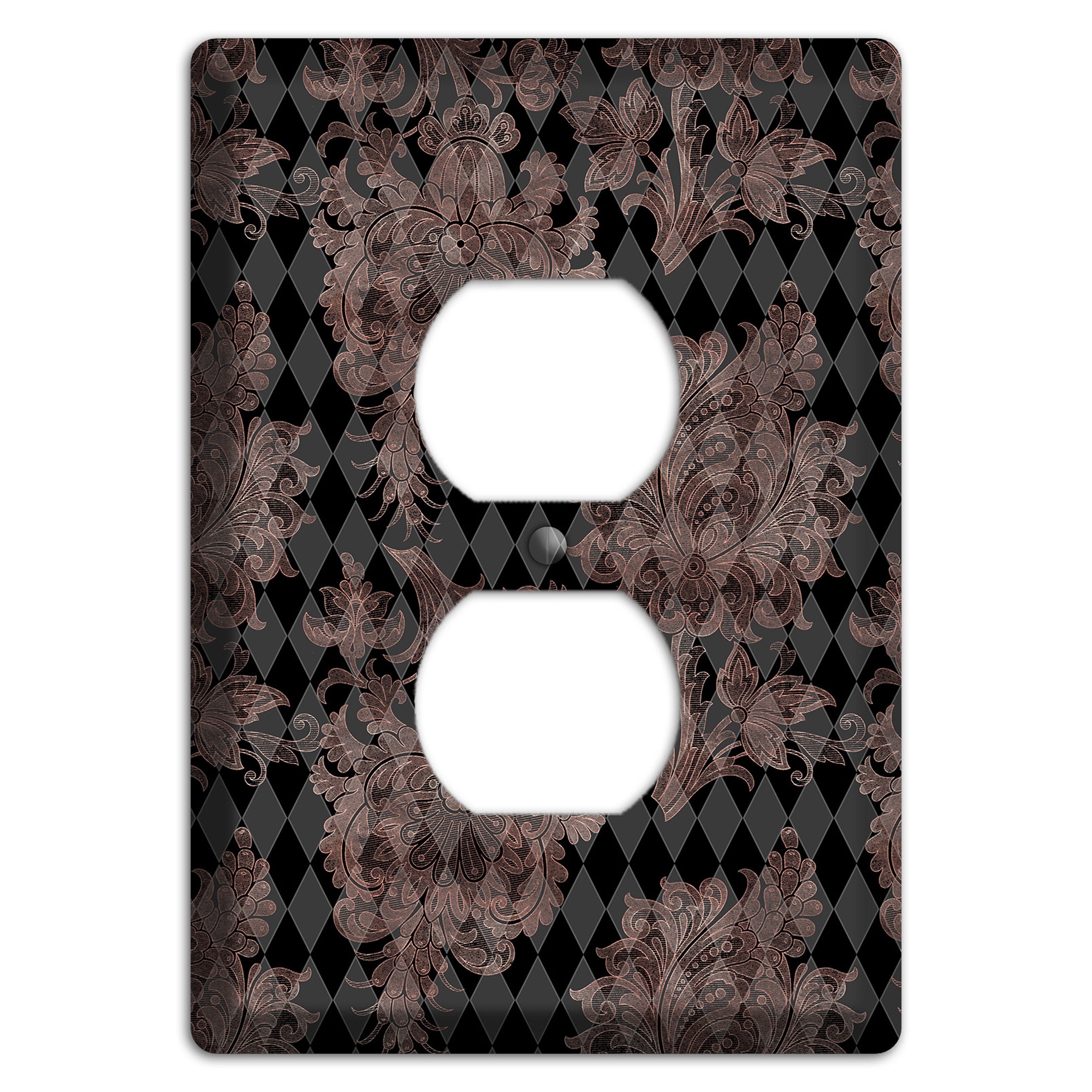 Black and Rose Ornate Diamond Duplex Outlet Wallplate