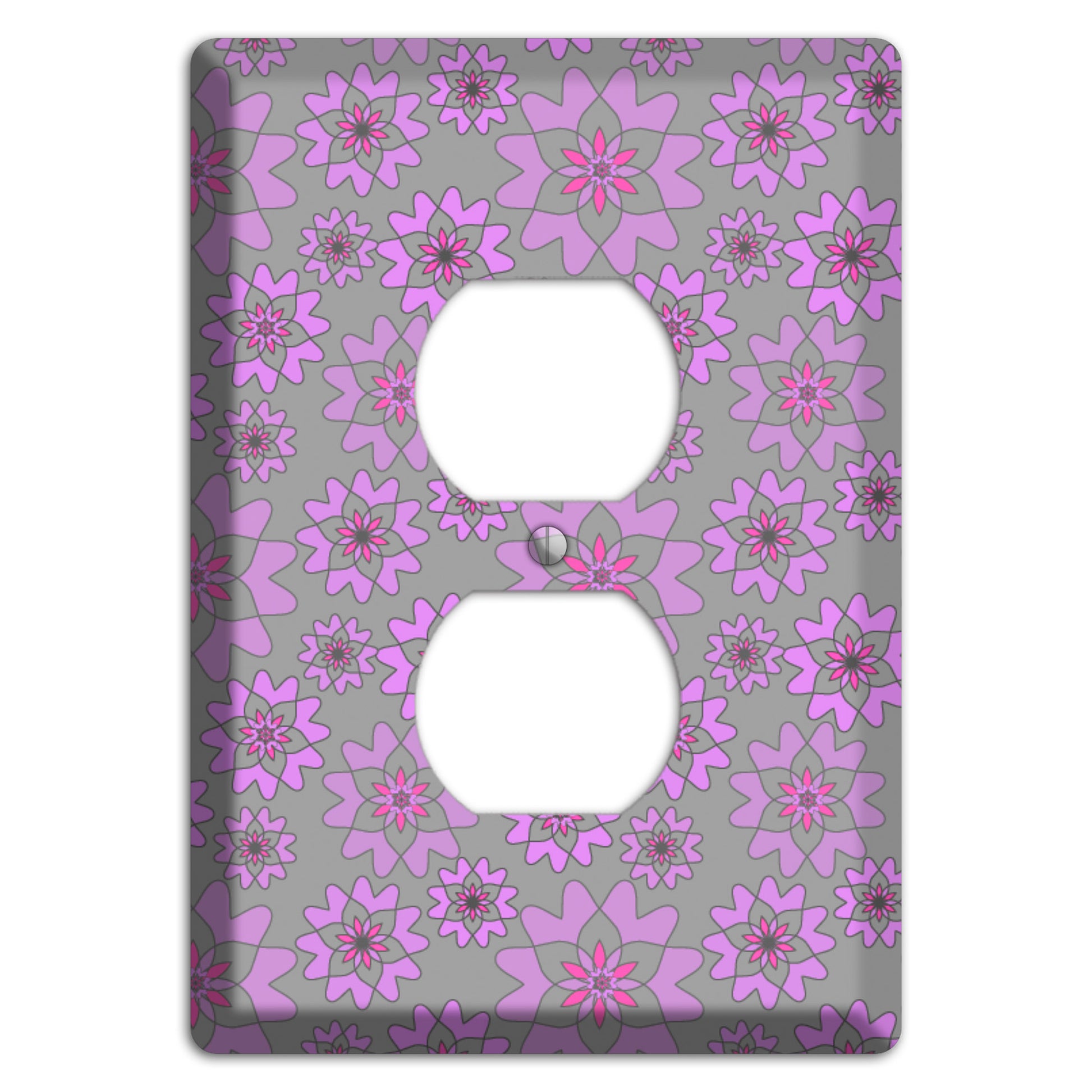 Grey with Purple Retro Suzani Duplex Outlet Wallplate