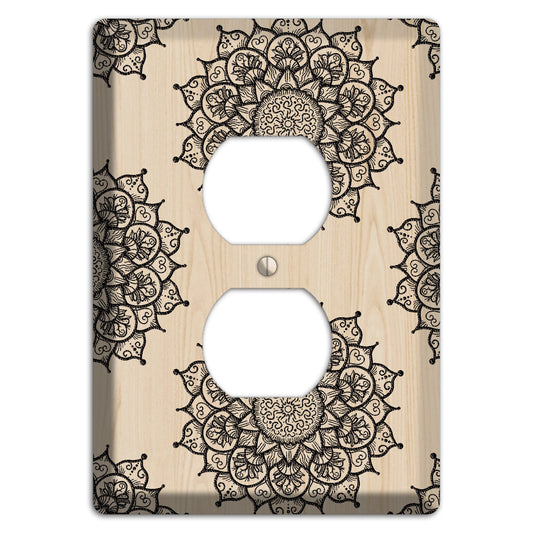 Mandala Black and White Style S Wood Lasered Duplex Outlet Wallplate