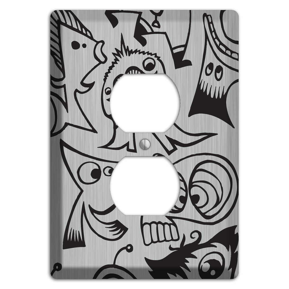 Whimsical Faces 2 Stainless Steel Duplex Outlet Wallplate