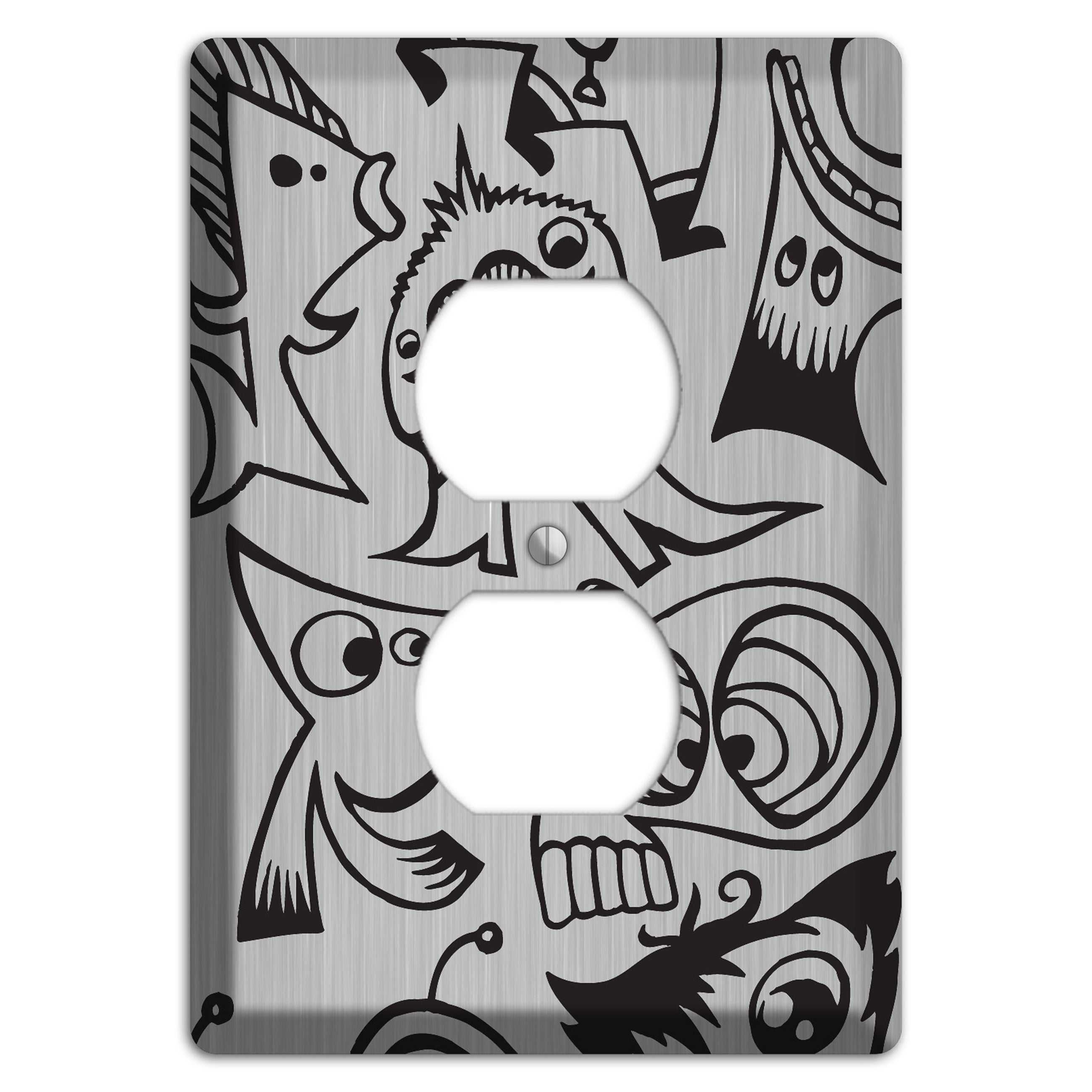 Whimsical Faces 2  Stainless Duplex Outlet Wallplate