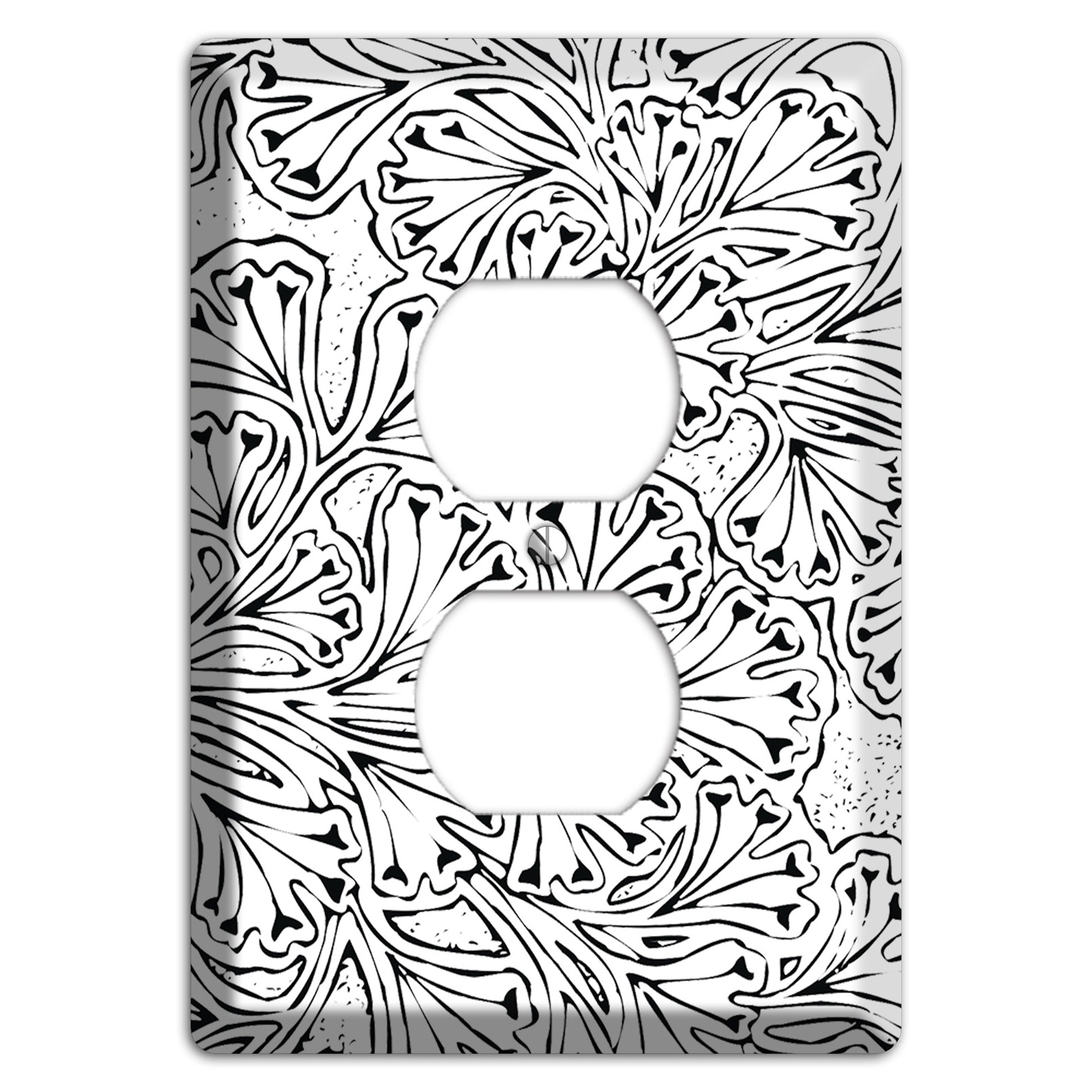 Deco White with Black Interlocking Floral Duplex Outlet Wallplate