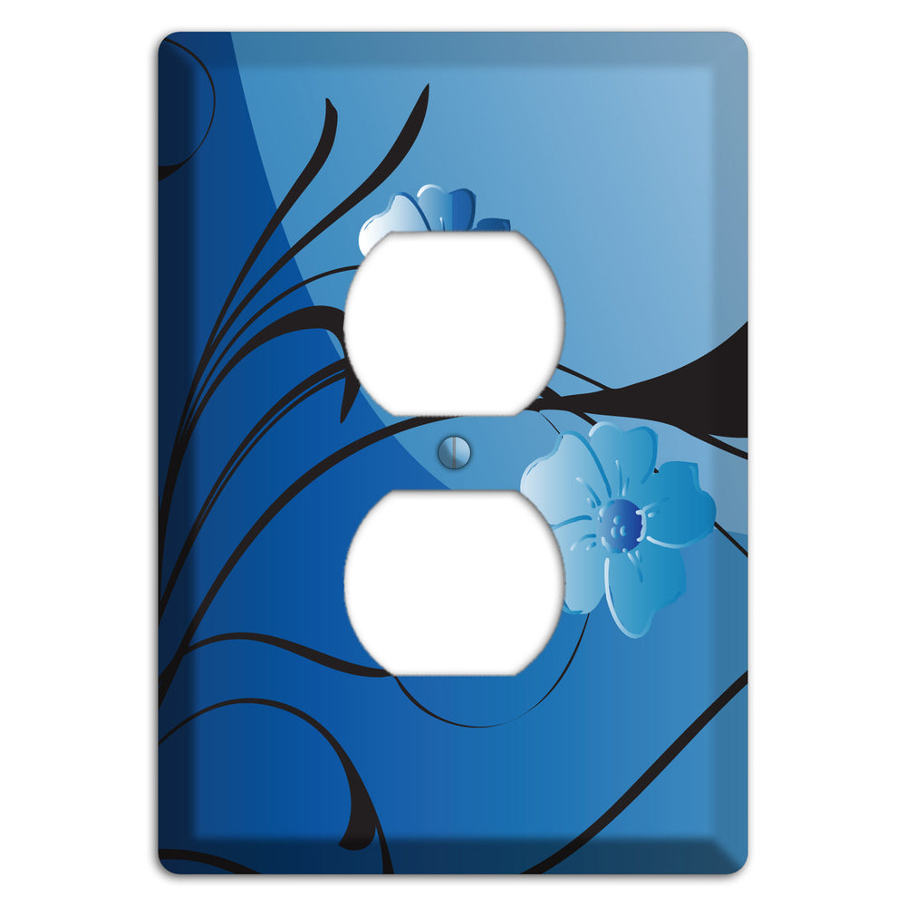 Blue Floral Sprig Duplex Outlet Wallplate
