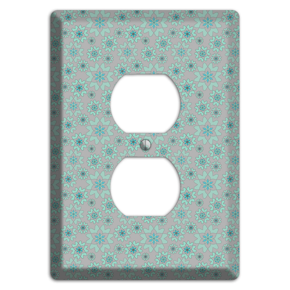 Grey with Tiny Aqua Retro Suzani Duplex Outlet Wallplate