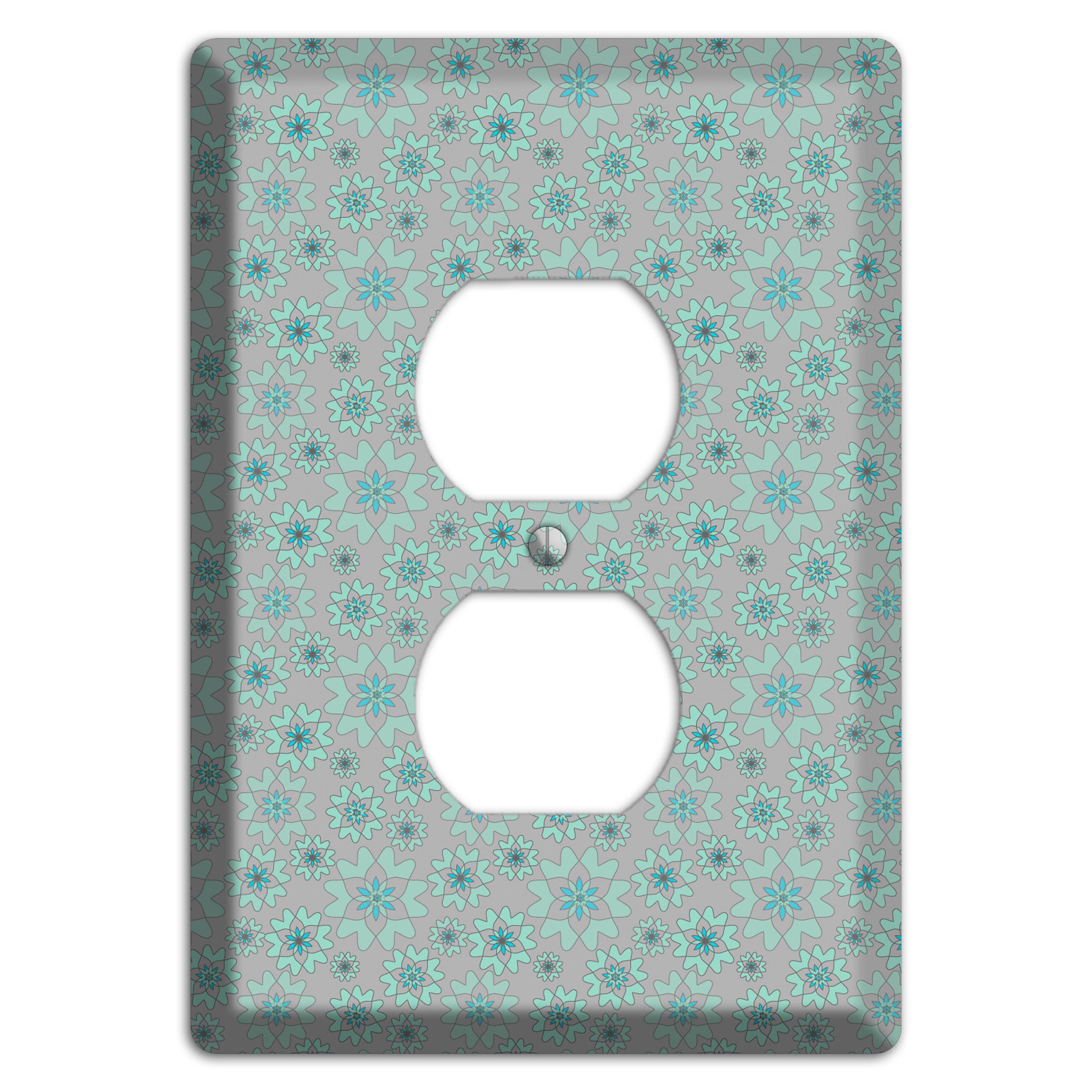 Grey with Tiny Aqua Retro Suzani Duplex Outlet Wallplate