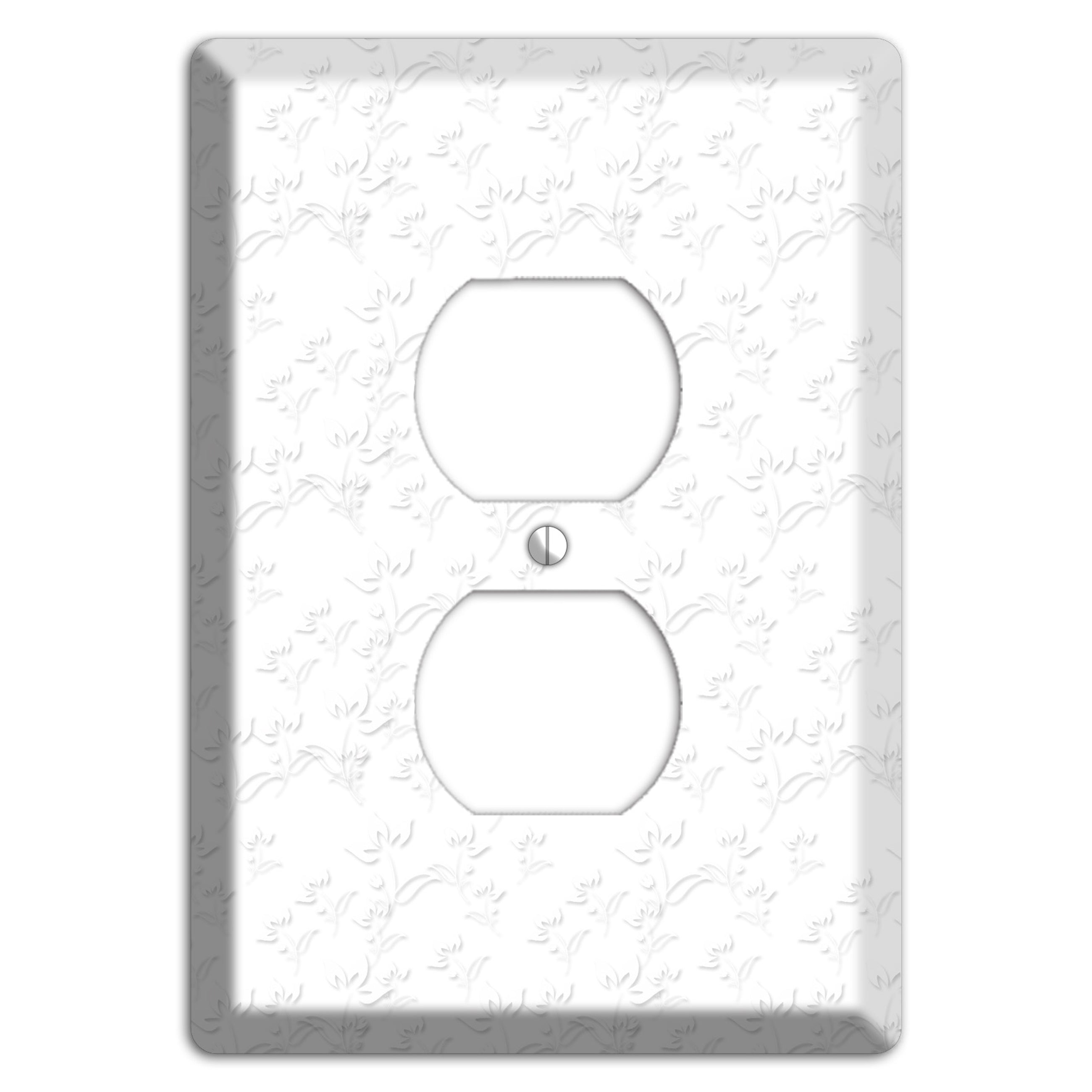 White with Grey Sprig Duplex Outlet Wallplate