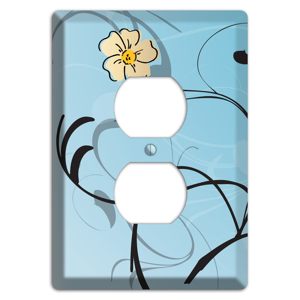 Blue Flower with Swirl Duplex Outlet Wallplate