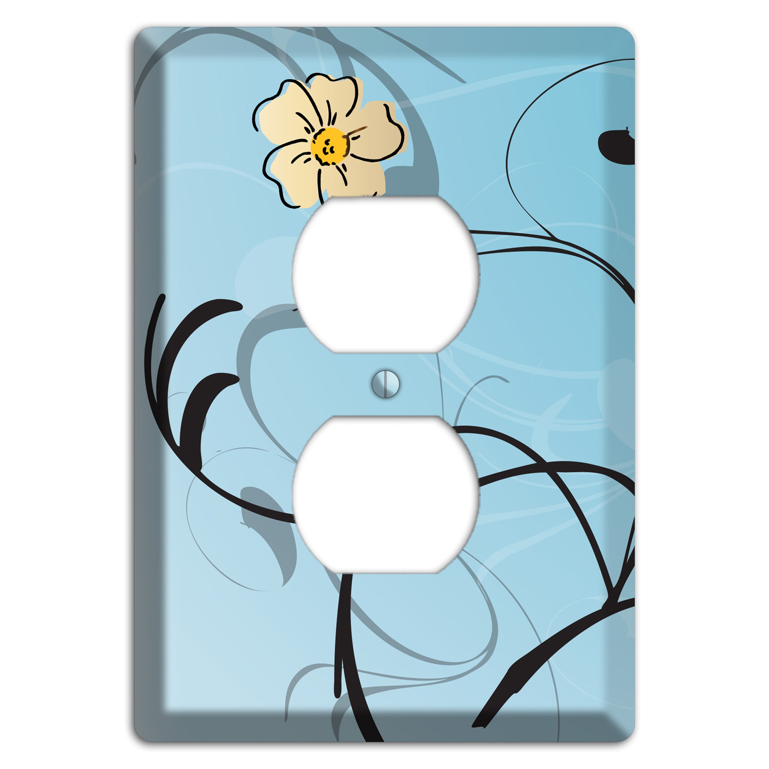 Blue Flower with Swirl Duplex Outlet Wallplate