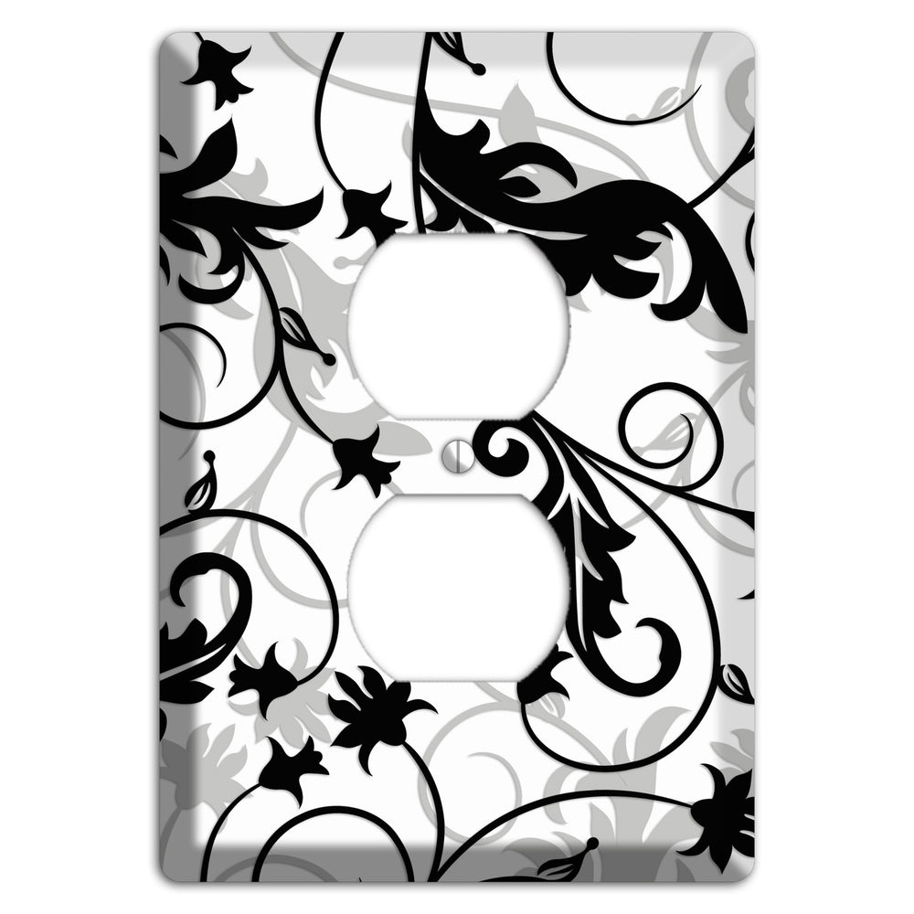 Black White and Grey Victorian Sprig Duplex Outlet Wallplate