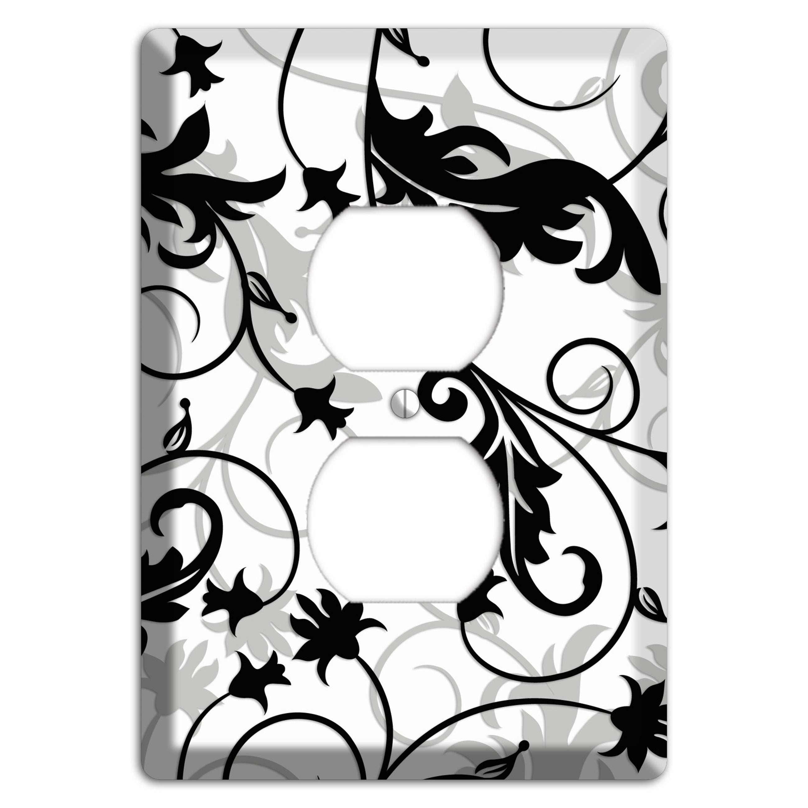 Black White and Grey Victorian Sprig Duplex Outlet Wallplate