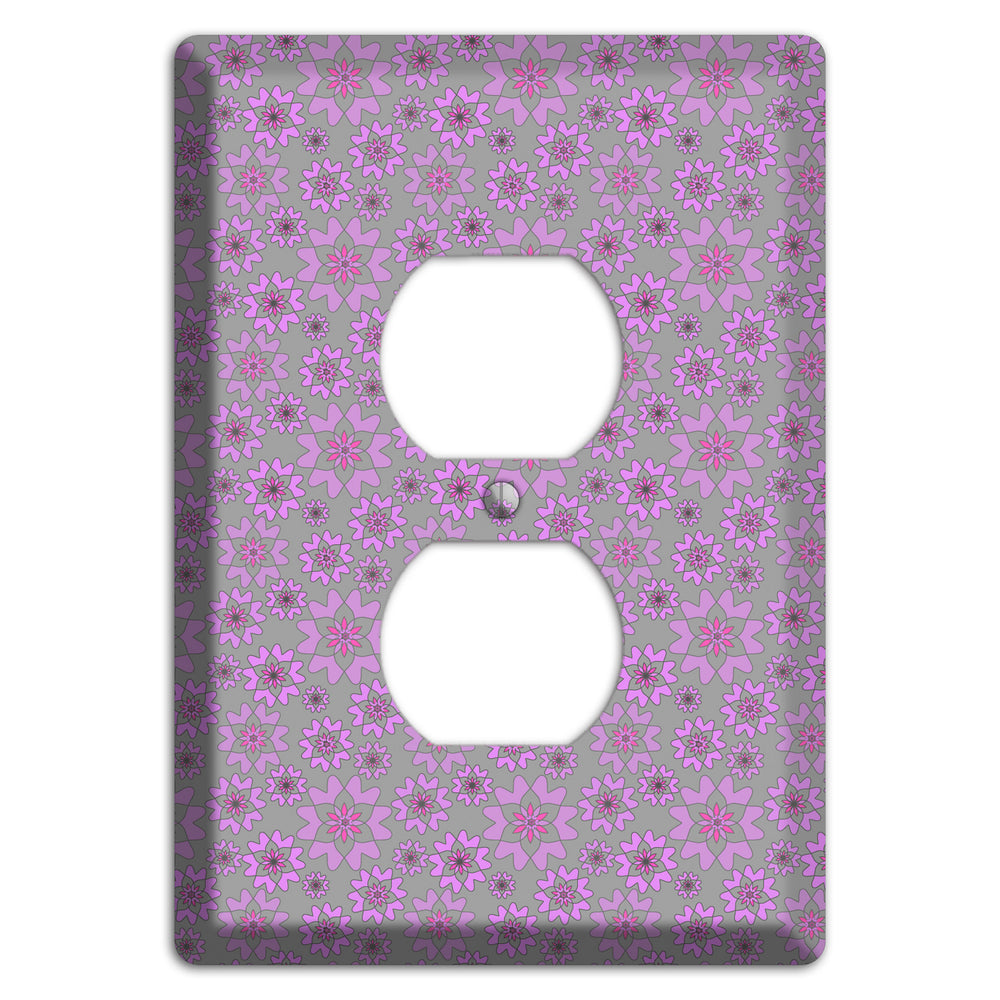 Grey with Tiny Purple Retro Suzani Duplex Outlet Wallplate
