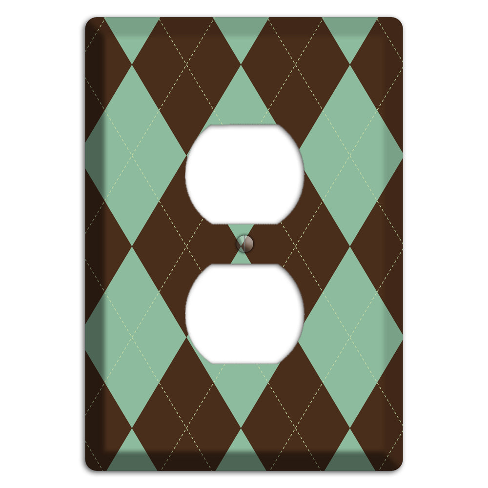 Green and Brown Argyle Duplex Outlet Wallplate