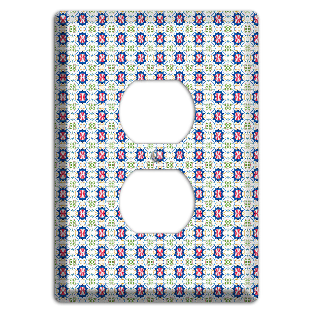 White with Blue Pink Green Arabesque Duplex Outlet Wallplate