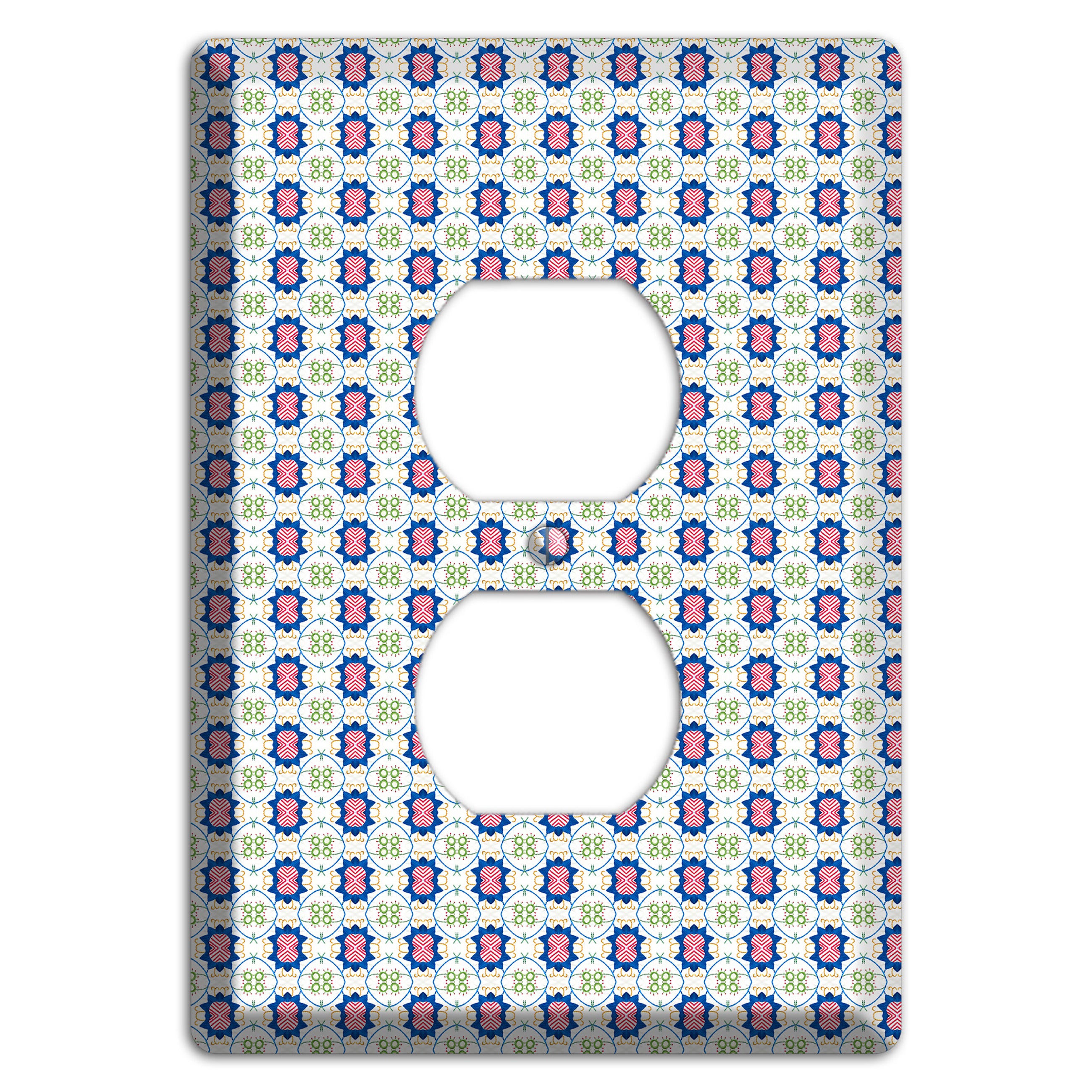 White with Blue Pink Green Arabesque Duplex Outlet Wallplate