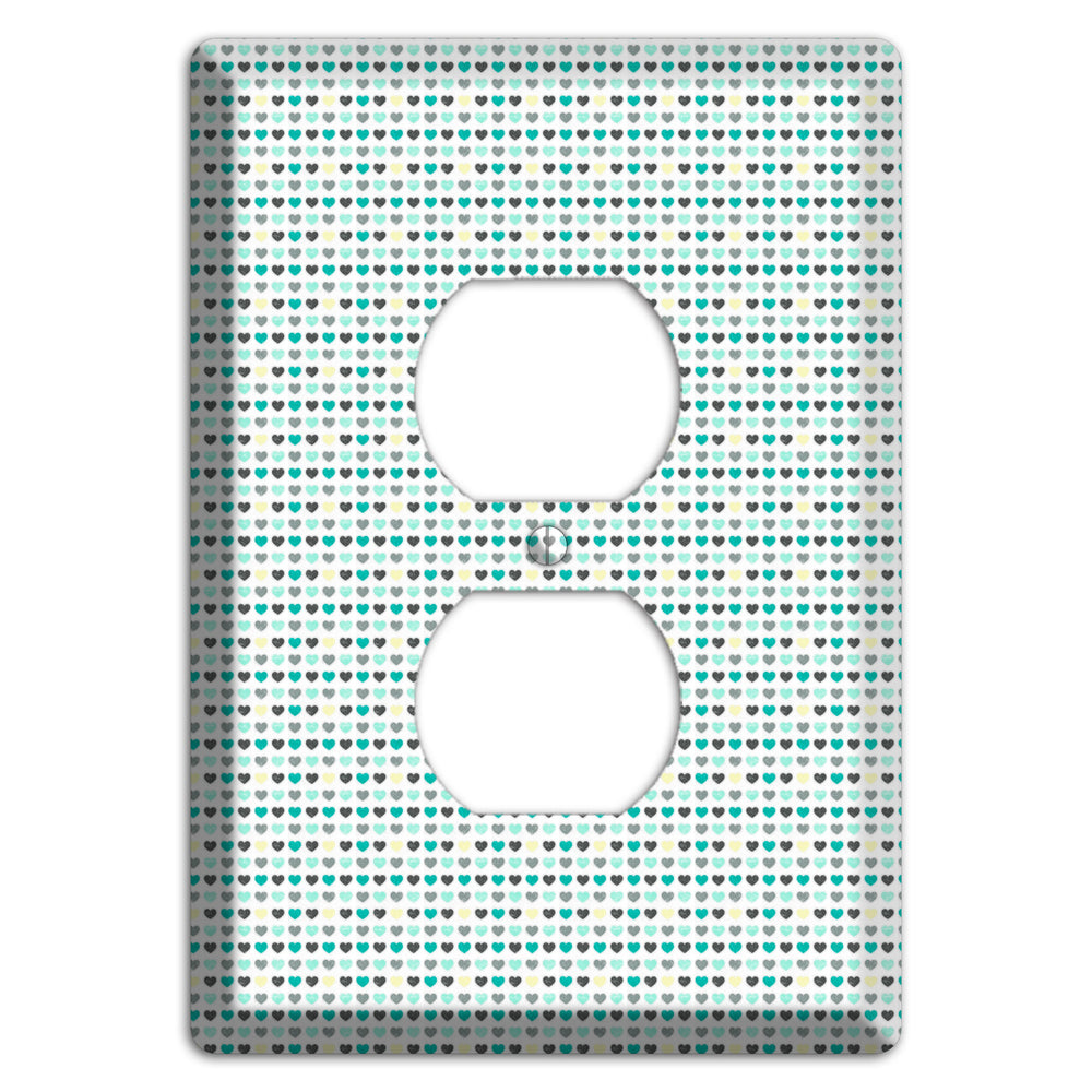 Multi Teal Grey Yellow Optical Hearts Duplex Outlet Wallplate