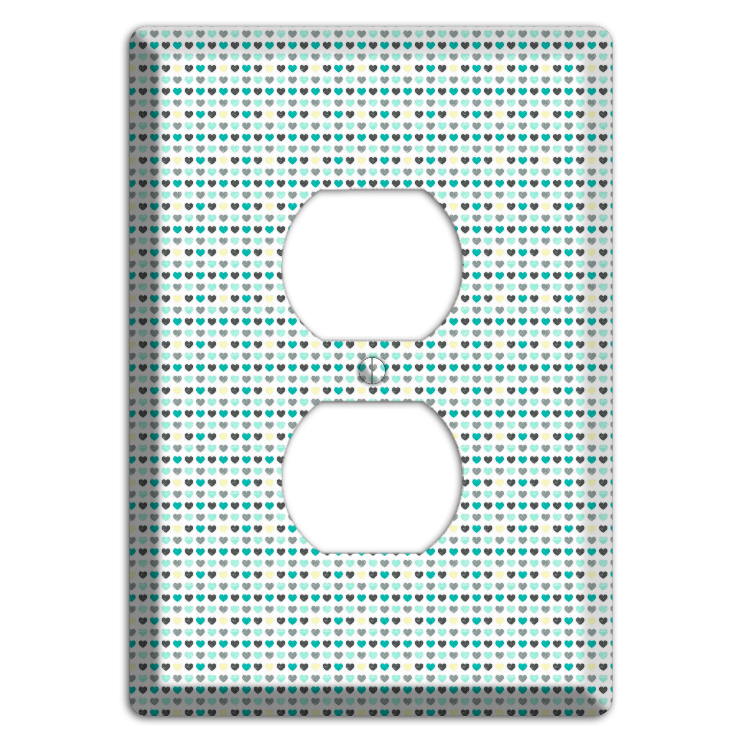 Multi Teal Grey Yellow Optical Hearts Duplex Outlet Wallplate