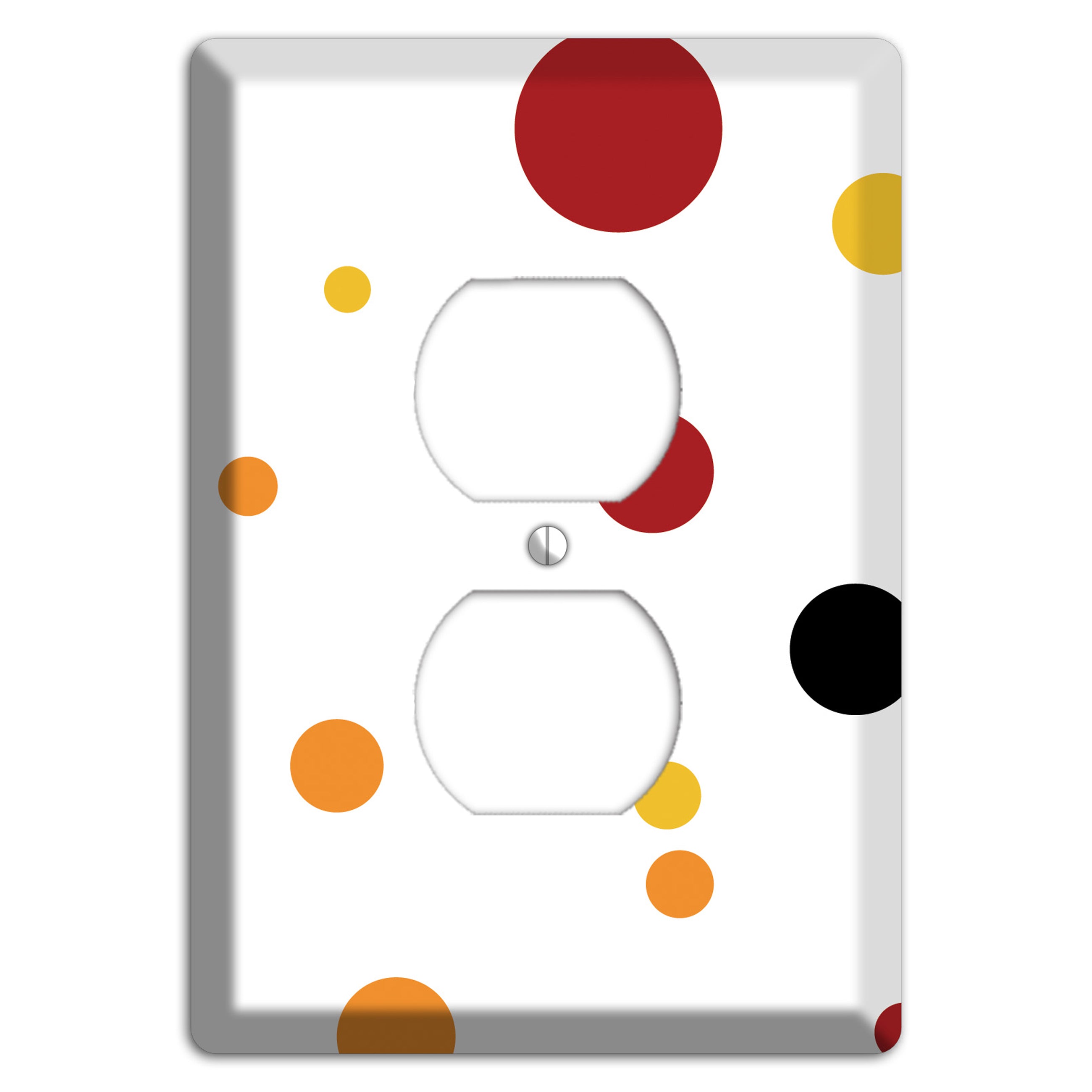 White with Red and Multi Umber Medium Dots Duplex Outlet Wallplate