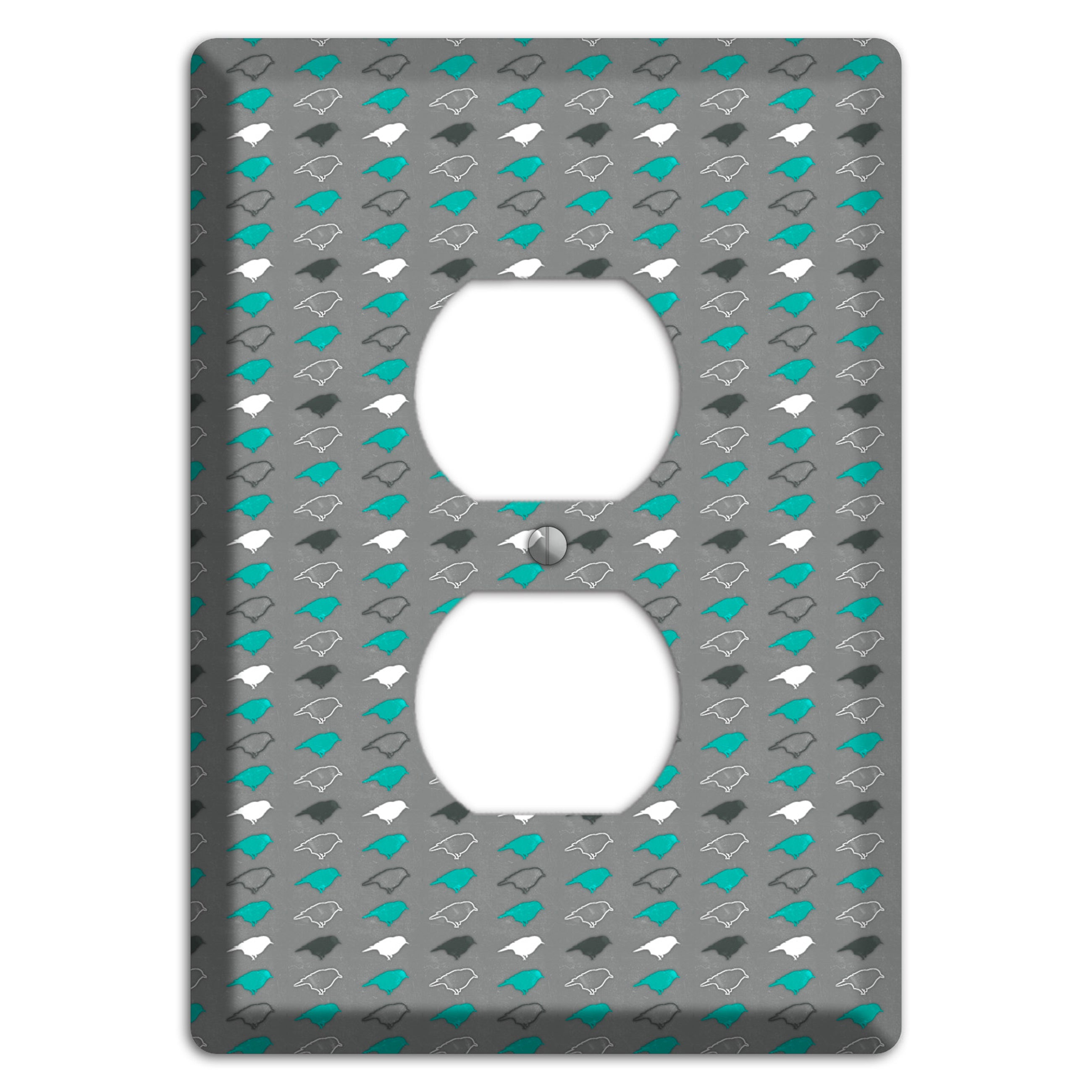 Grey with Small Green Birds 2 Duplex Outlet Wallplate