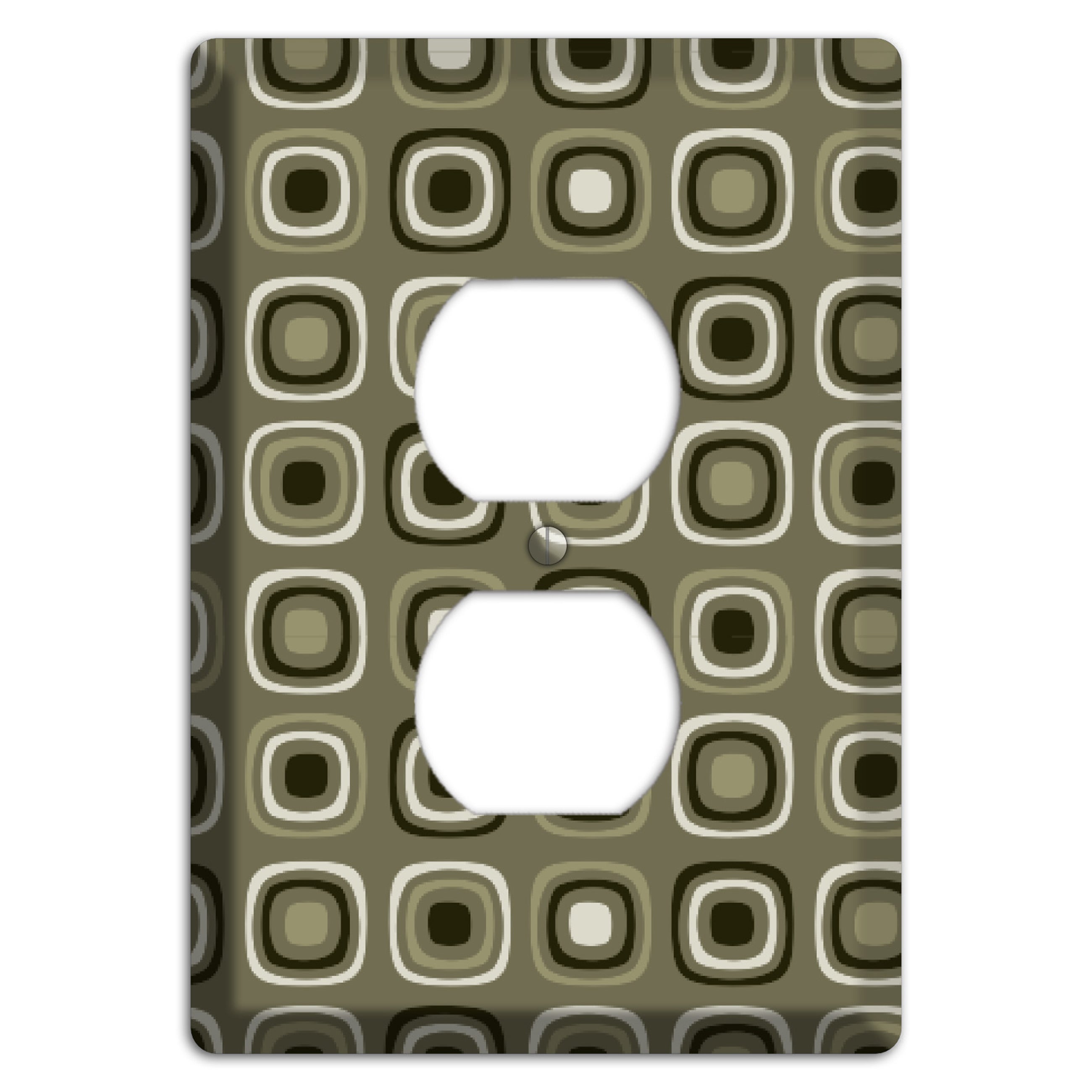 Multi Olive and Brown Retro Squares Duplex Outlet Wallplate