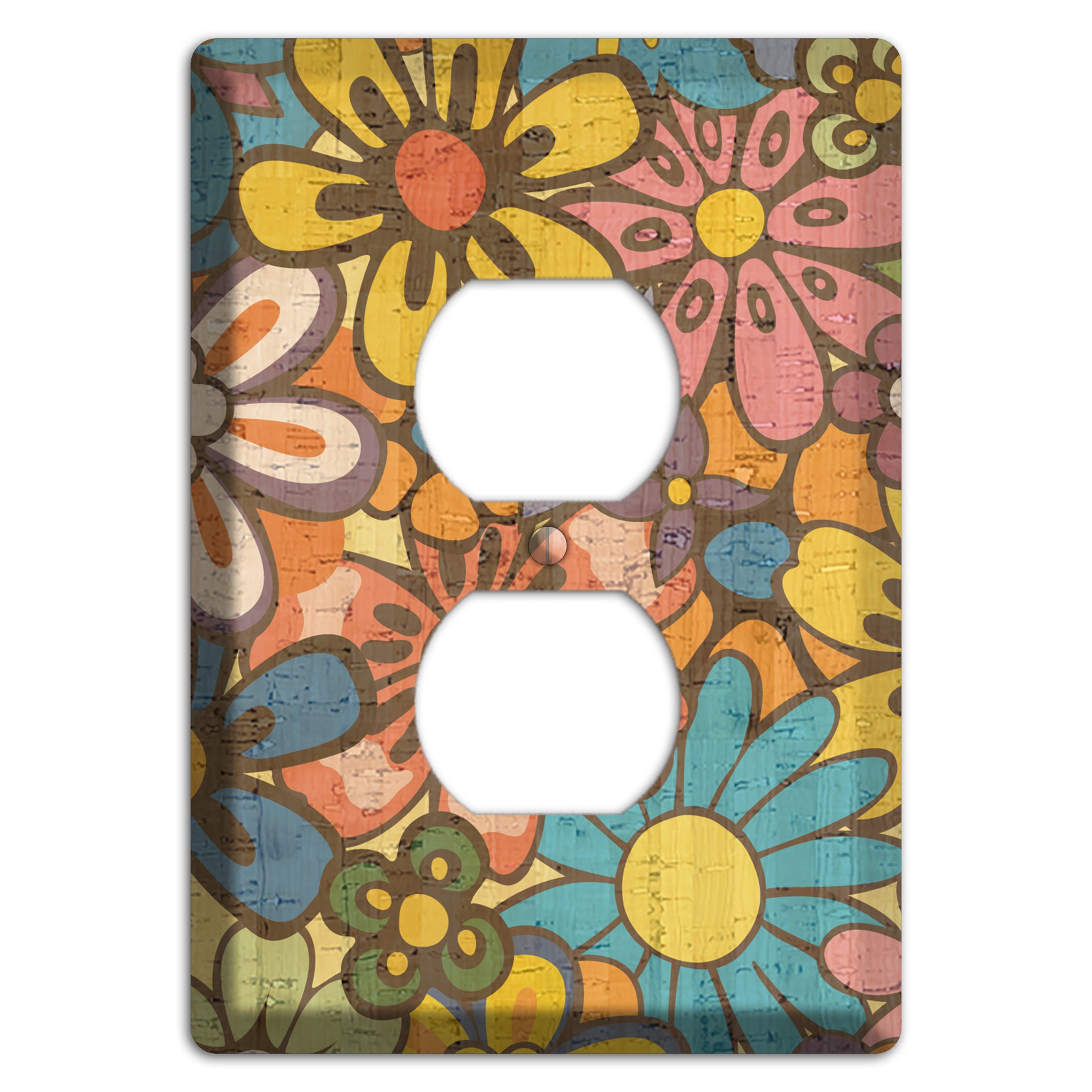 Flower Power Cork Duplex Outlet Wallplate