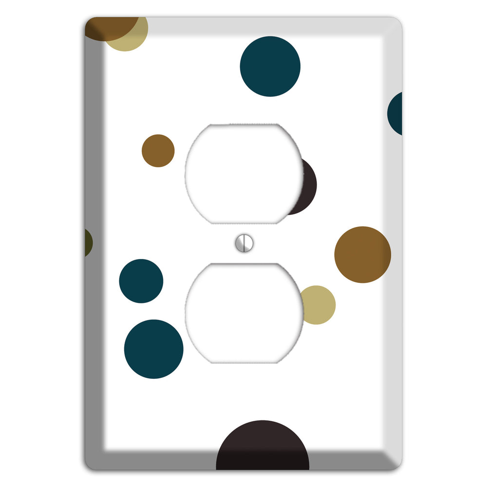 White With Multi Blue and Brown Medium Dots Duplex Outlet Wallplate