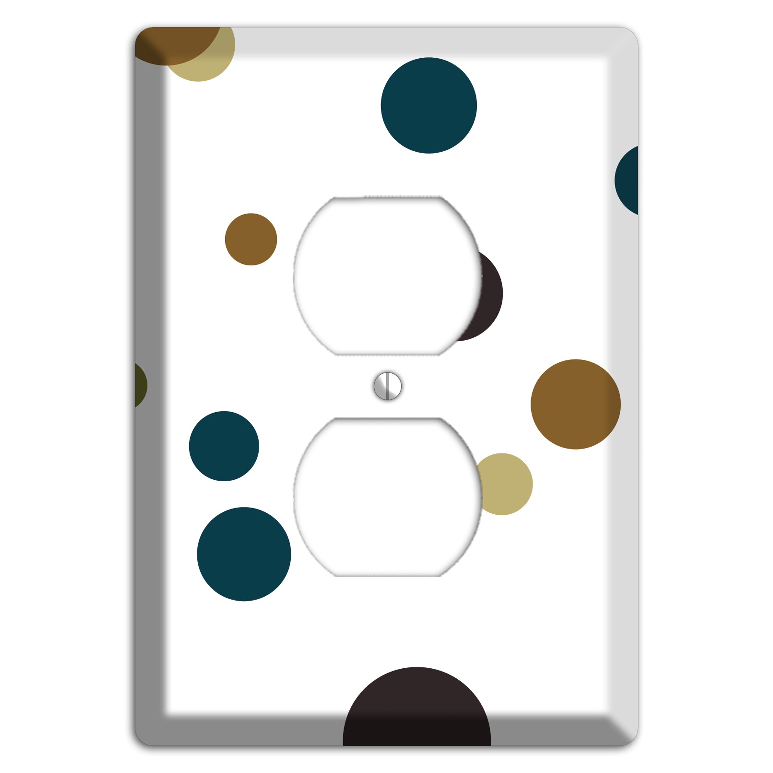 White With Multi Blue and Brown Medium Dots Duplex Outlet Wallplate