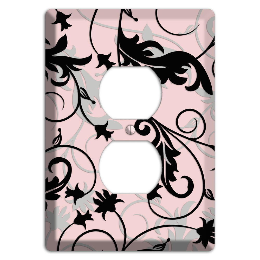 Dusty Pink Grey Black Victorian Sprig Duplex Outlet Wallplate